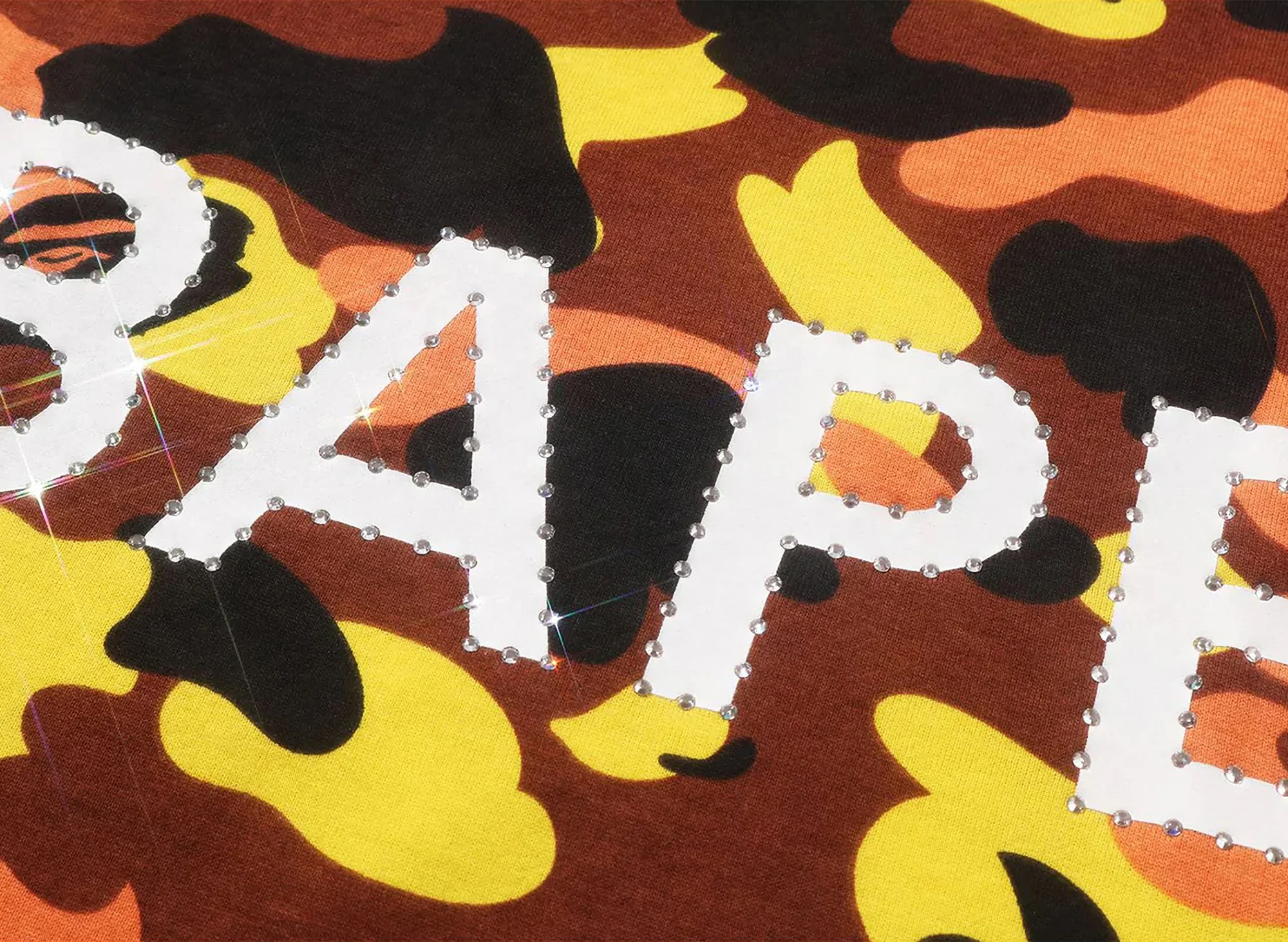A Bathing Ape 1st Camo BAPE Rhinestone Tee in Orange - Image 3