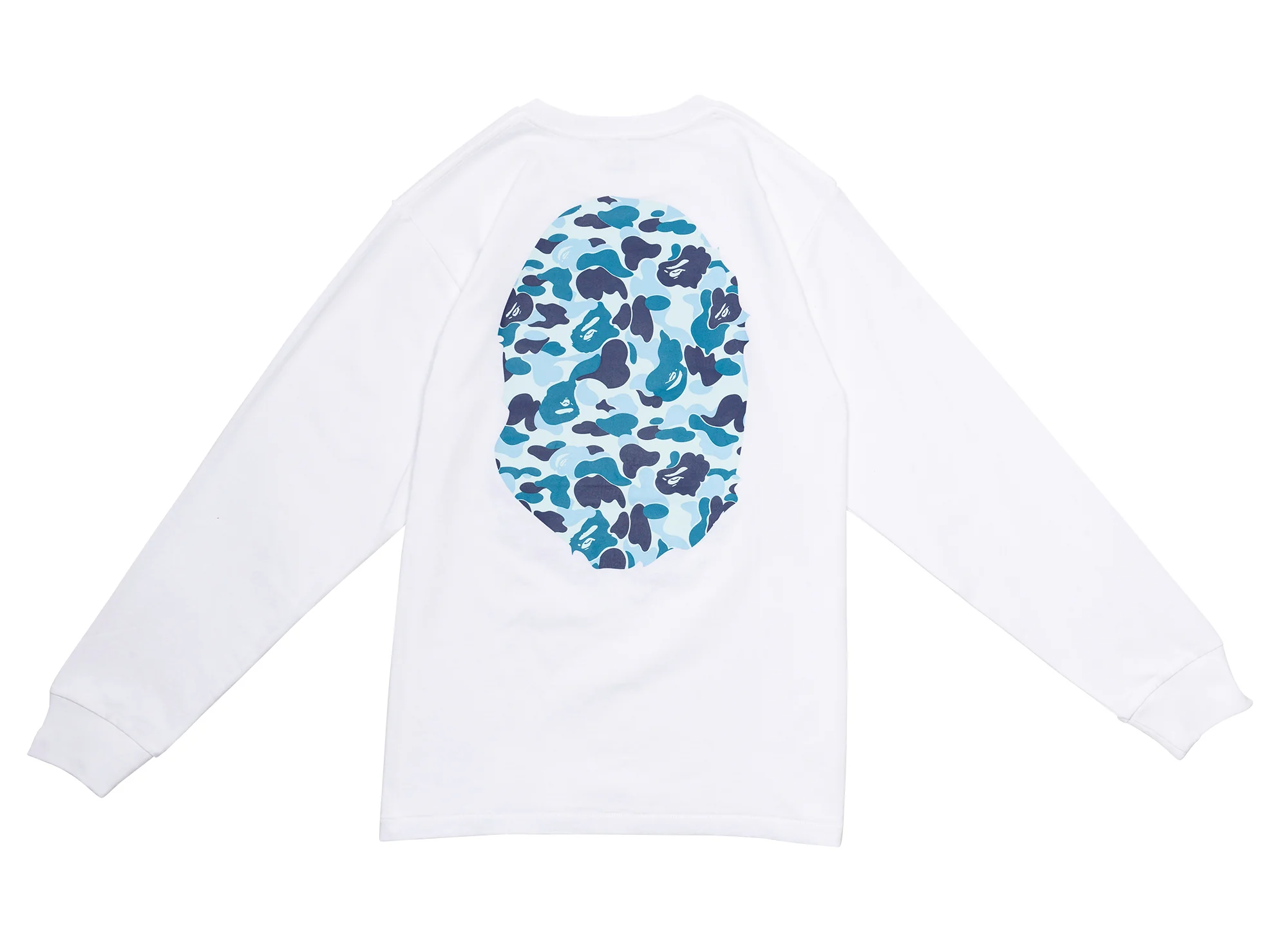 A Bathing Ape ABC Camo Big Ape Head L/S Tee in White/Blue - Image 2