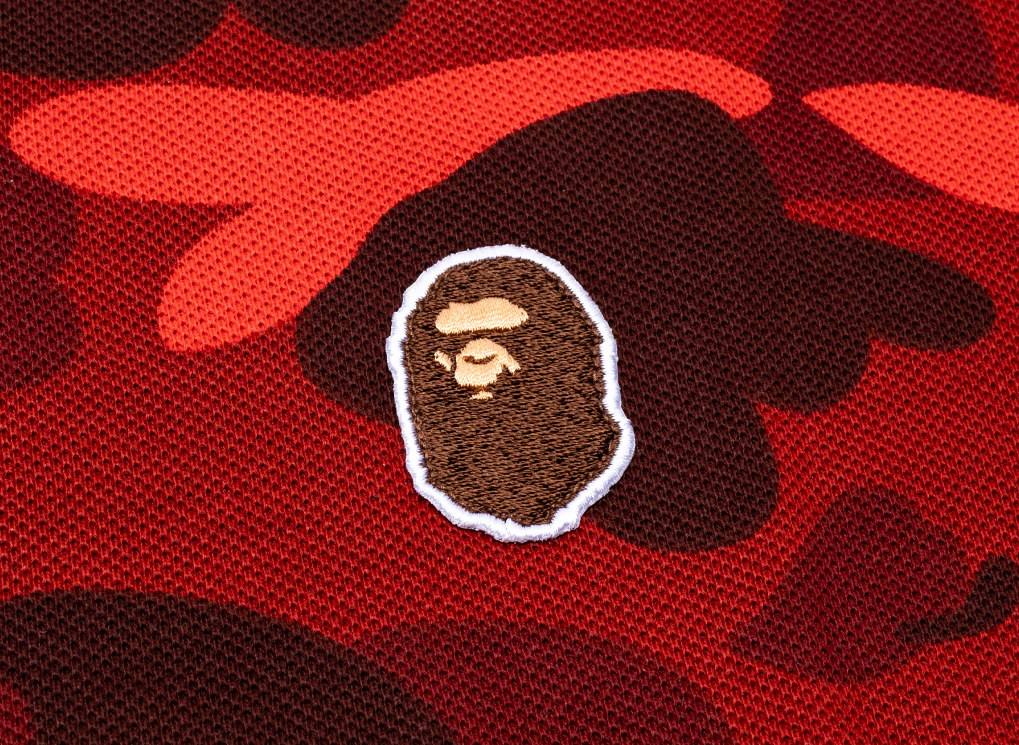 A Bathing Ape Color Camo Large Ape Head Relaxed Fit Polo Shirt in Red - Image 2