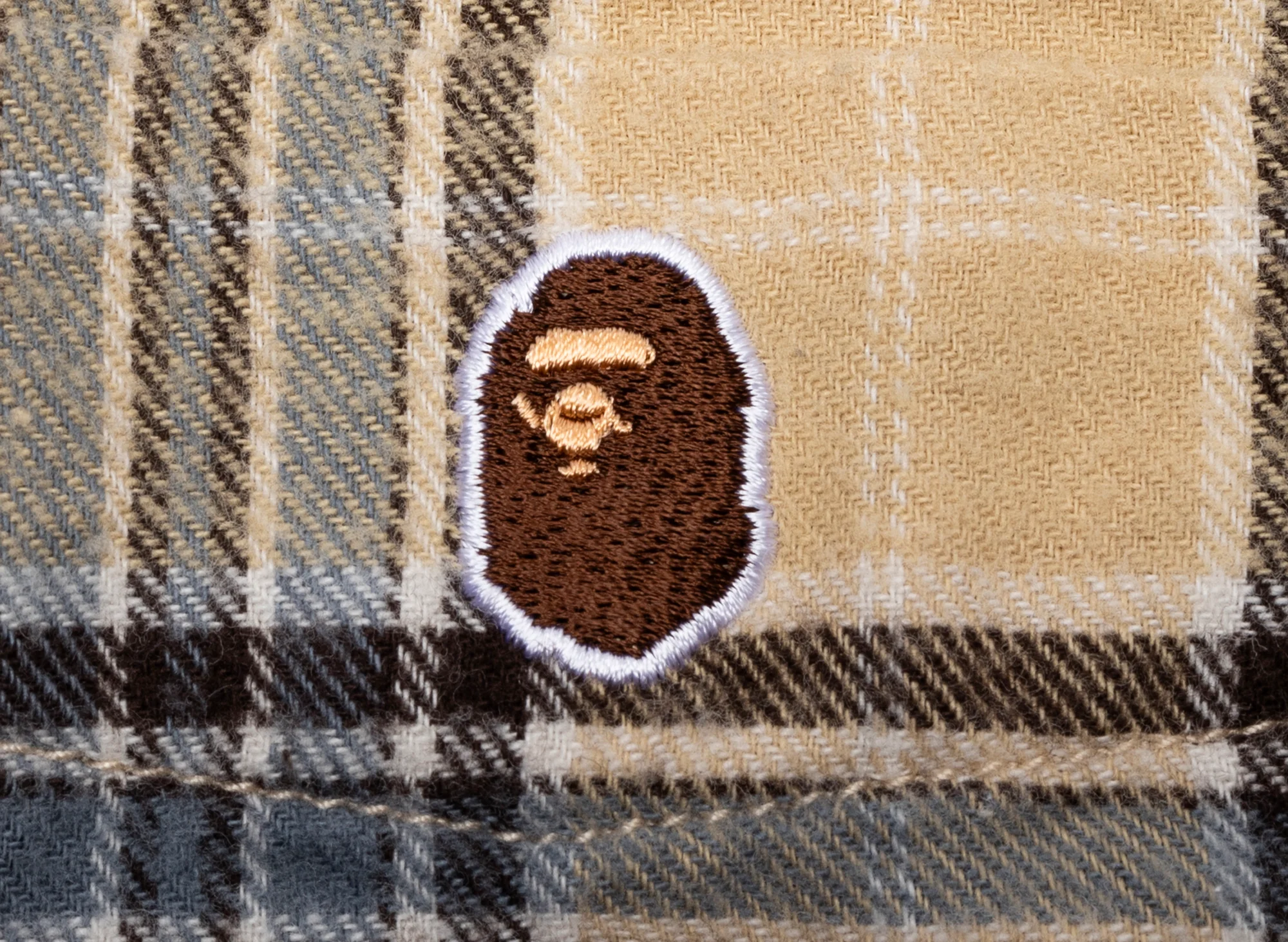 A Bathing Ape One Point Flannel Check Relaxed Fit Shirt in Beige - Image 2