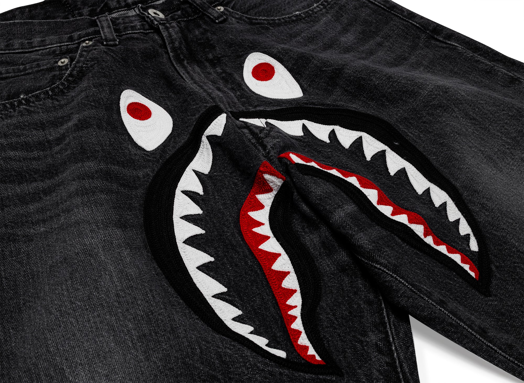 A Bathing Ape Shark Loose Fit 13 Oz Denim Pants in Black - Image 2