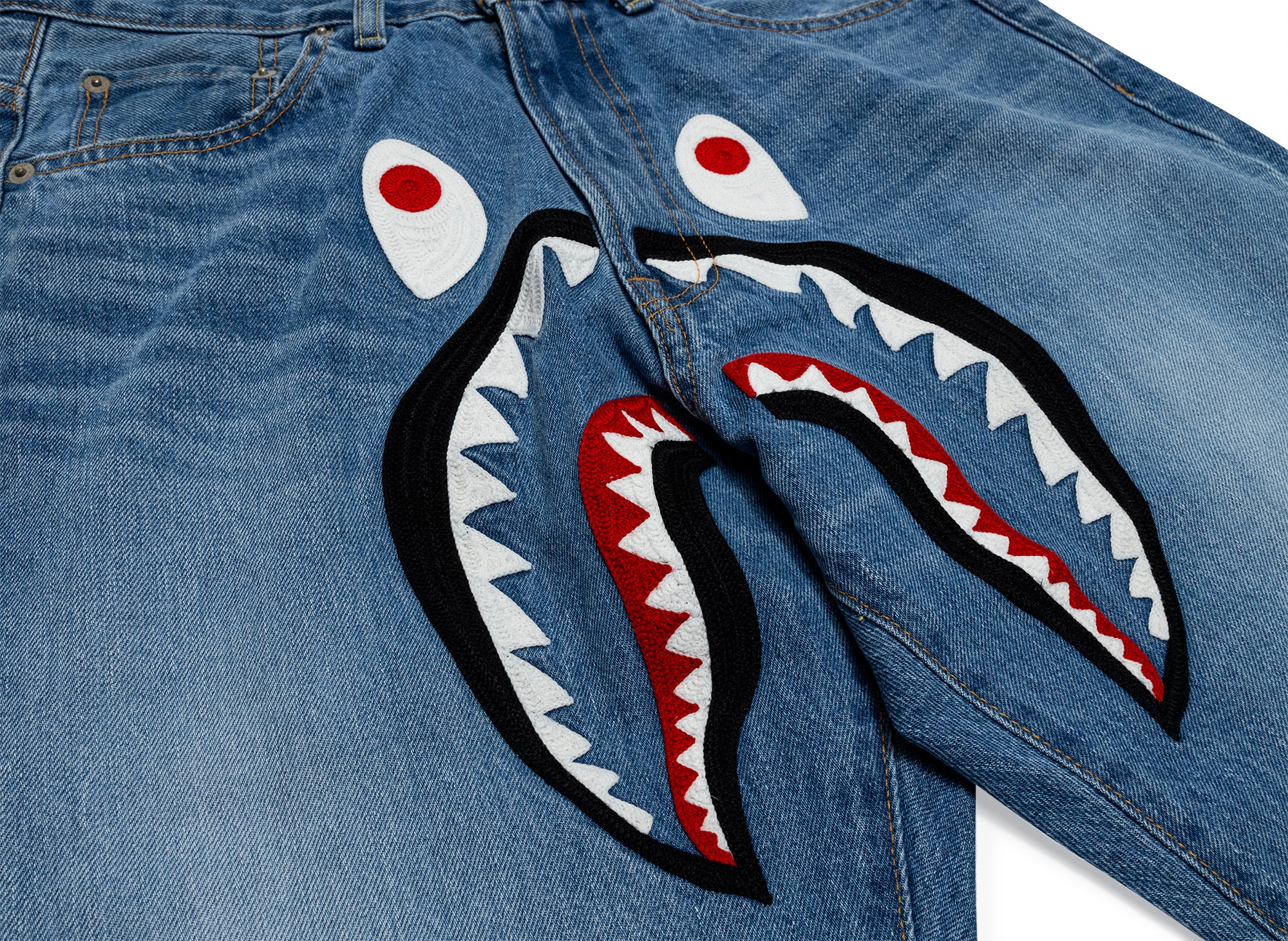 A Bathing Ape Shark Loose Fit 13 Oz Denim Pants in Indigo - Image 2