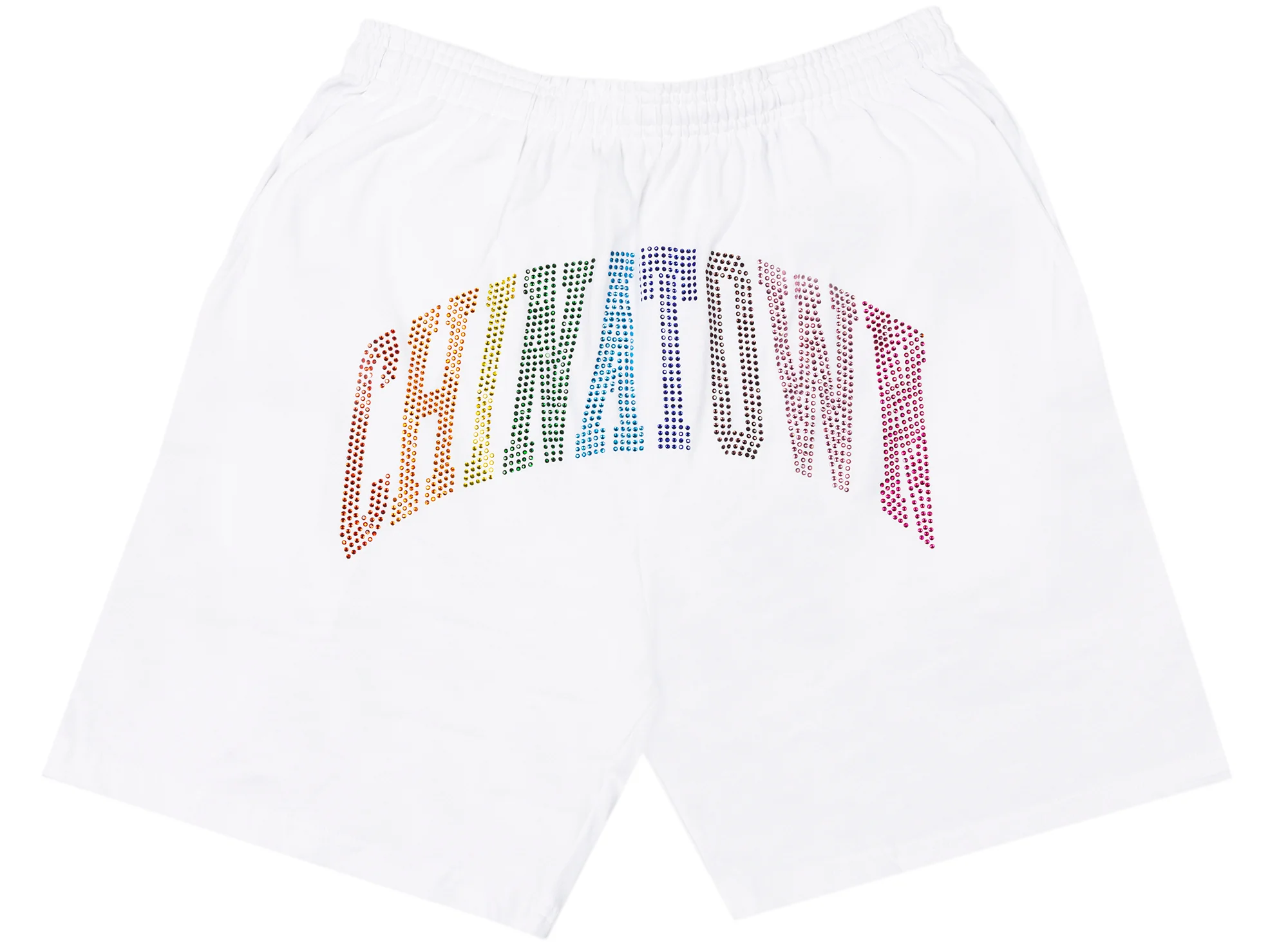 Chinatown Market Rainbow Rhinestone Arc Shorts in White
