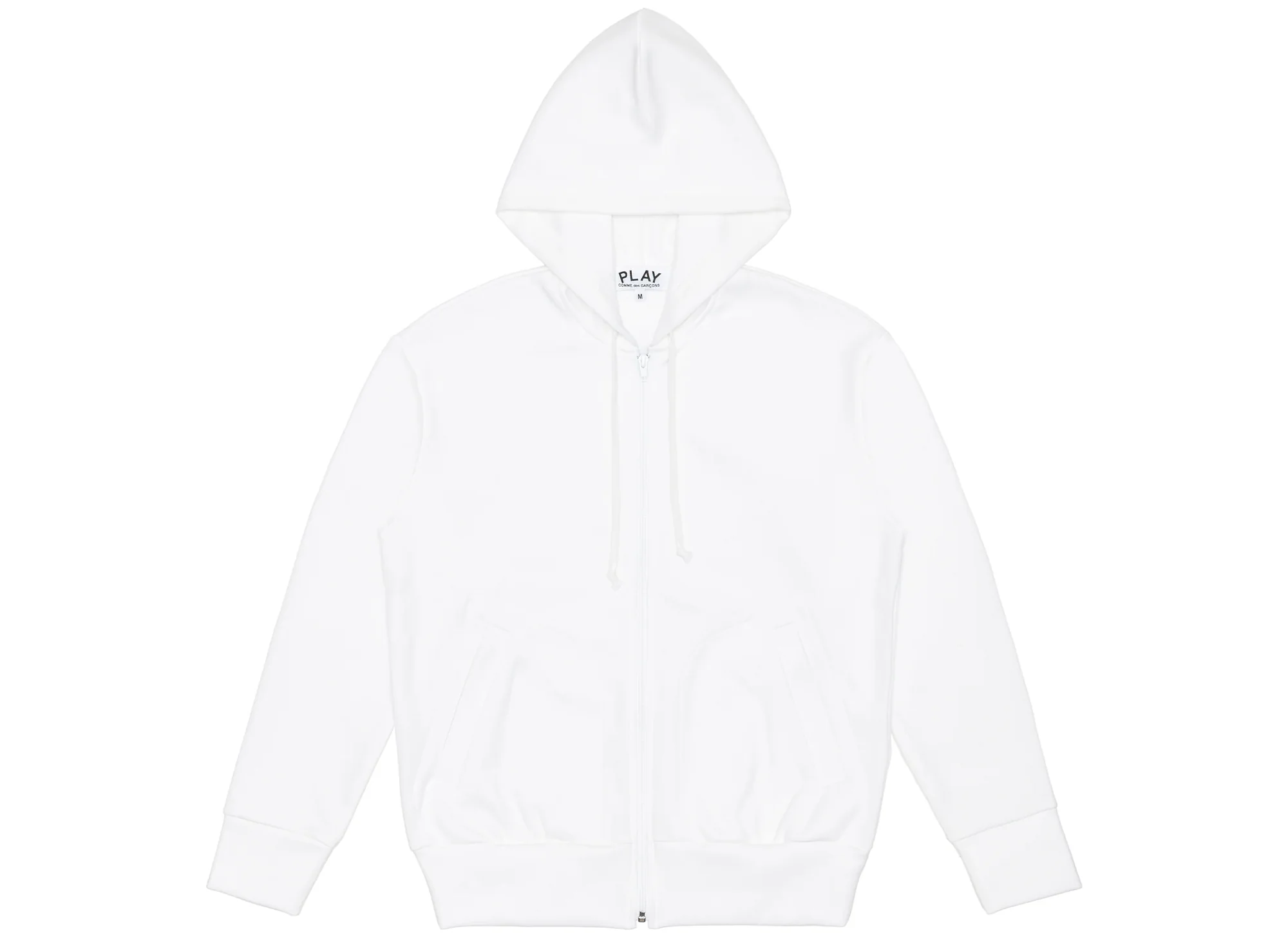 Comme des Garçons Play Nylon Black Emblem Back Logo Full Zip Hoodie in White