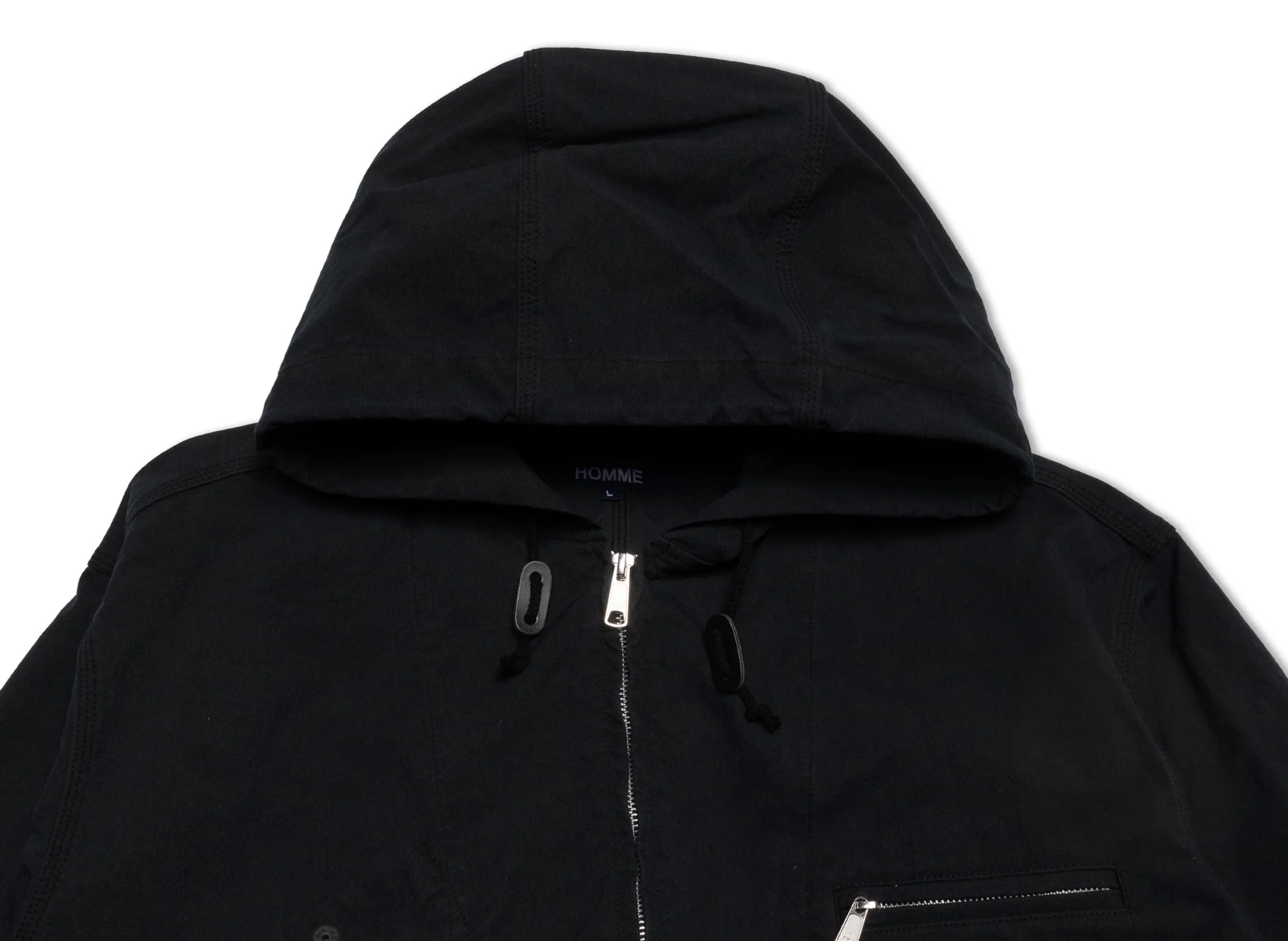 Comme des Garçons HOMME Hooded Workwear Jacket in Black - Image 4