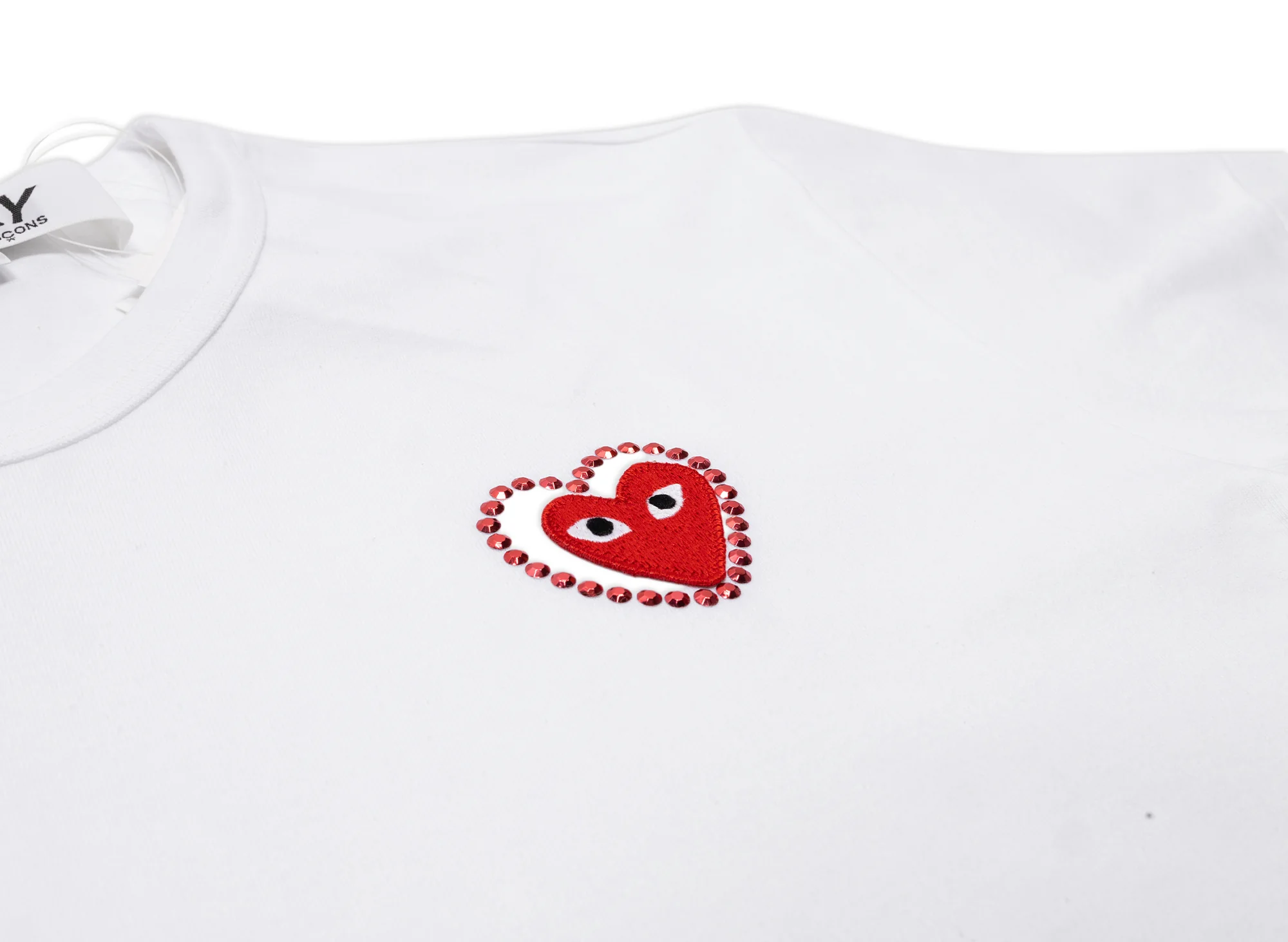 Comme des Garçons PLAY Metal Stone Heart Tee in White/Red - Image 2