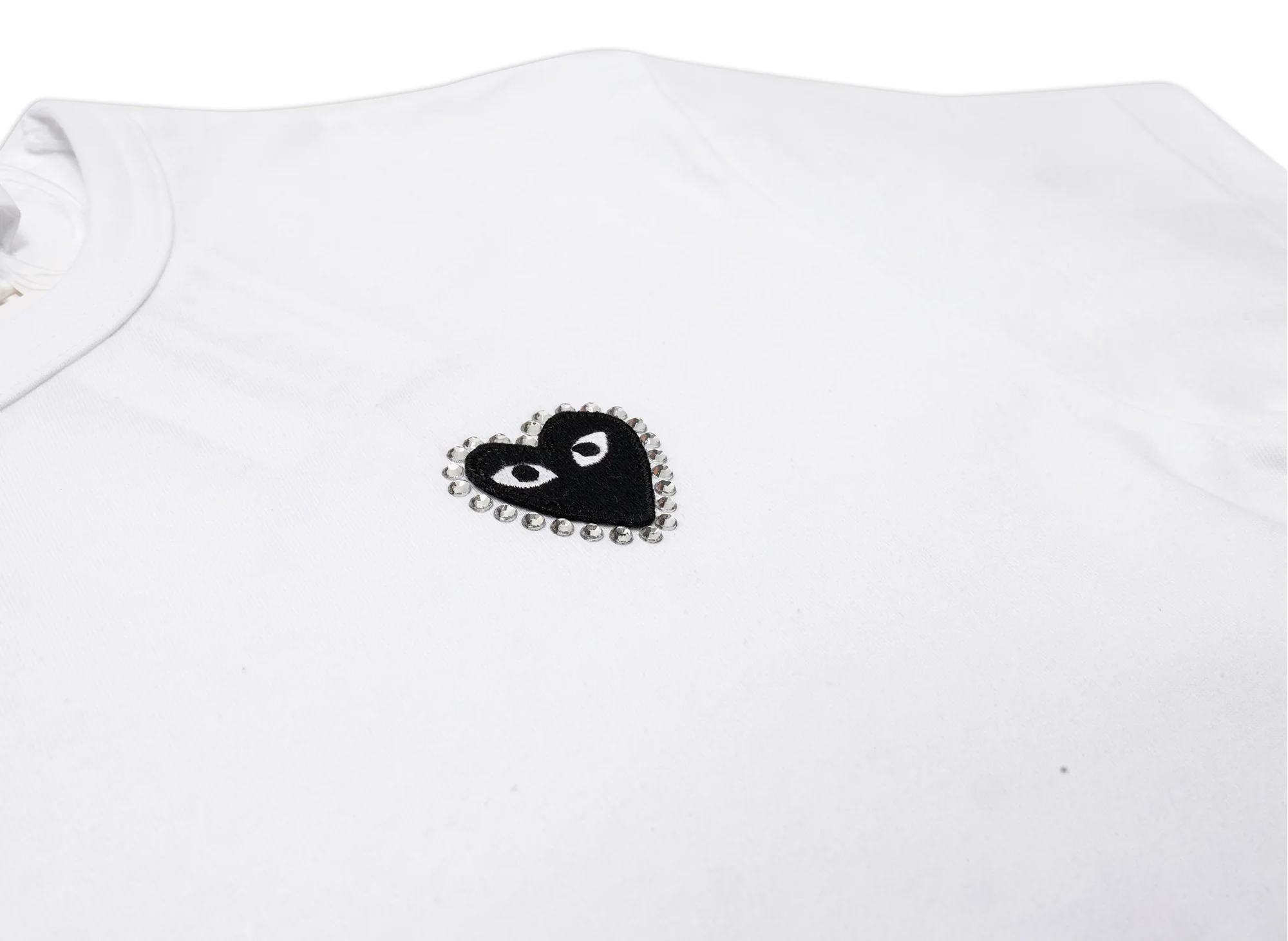 Comme des Garçons PLAY Rhinestone Heart Tee in White/Black - Image 2