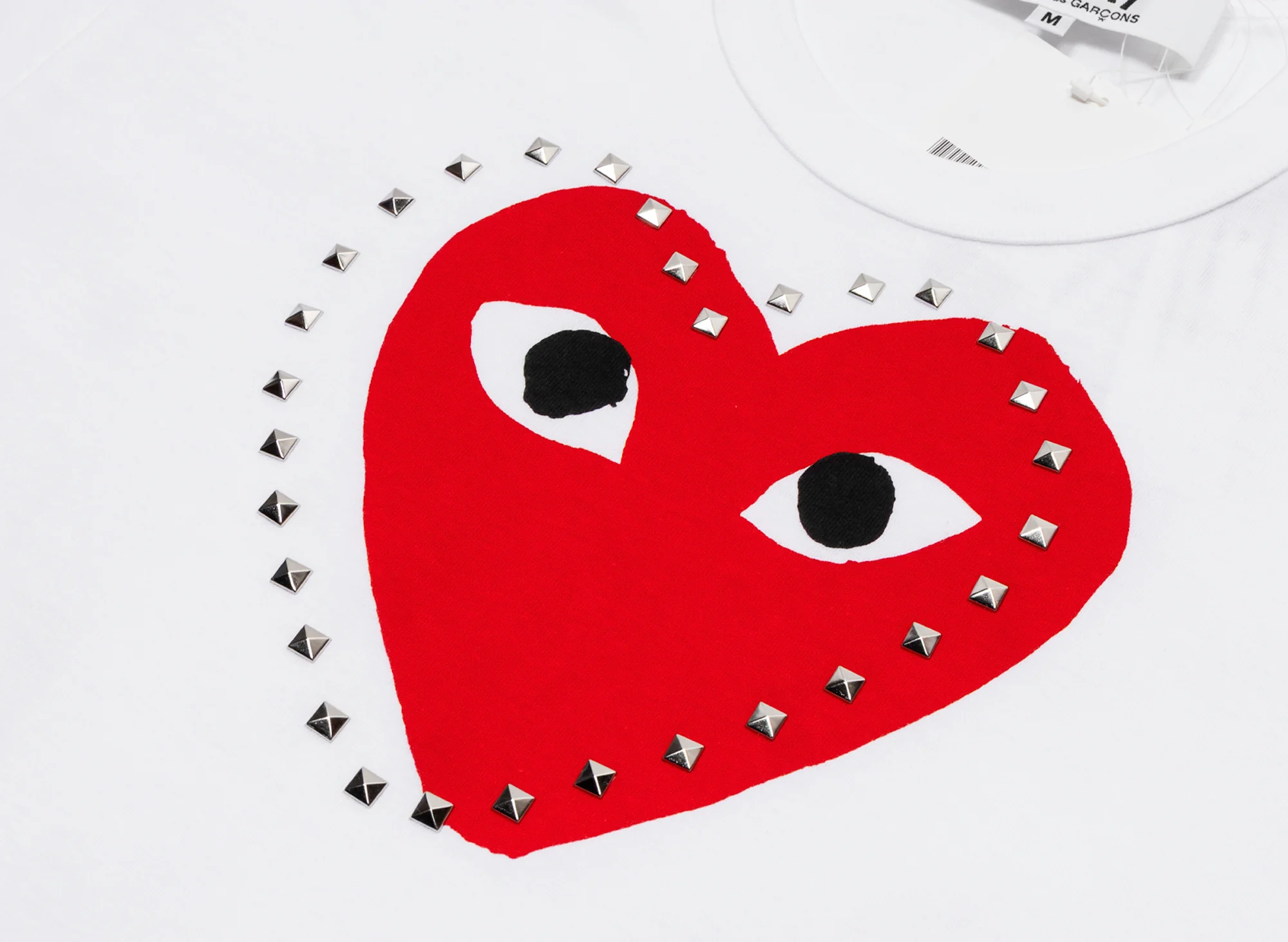 Comme des Garçons PLAY Stud Print Heart Tee in White - Image 2