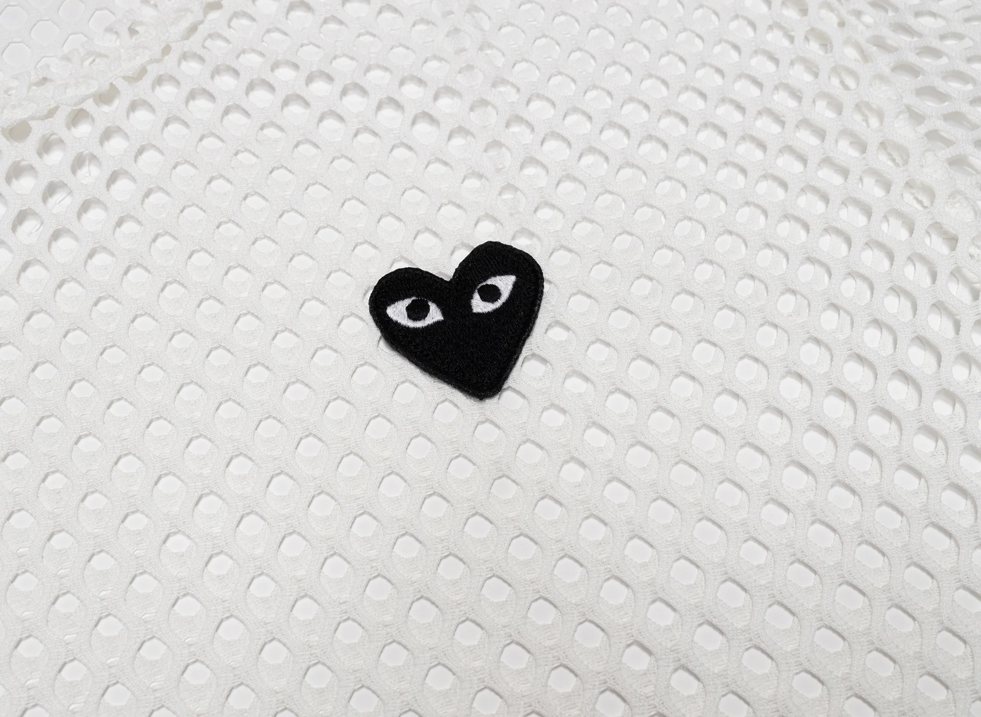 Comme des Garçons Play T-Shirt Mesh Black Emblem in White - Image 2