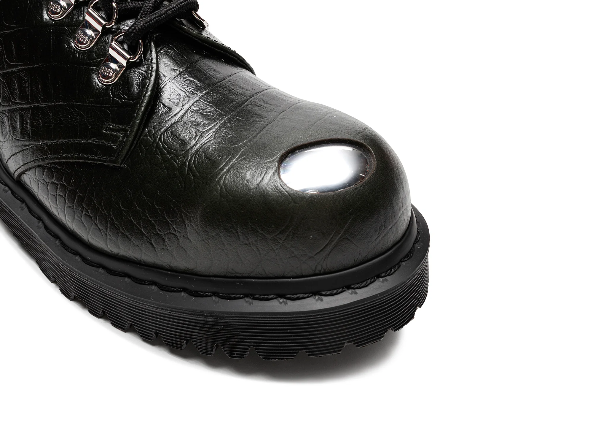 Dr. Martens Crocodile 1461 Bex Steel Toe Leather Shoes in Forest Green - Image 2