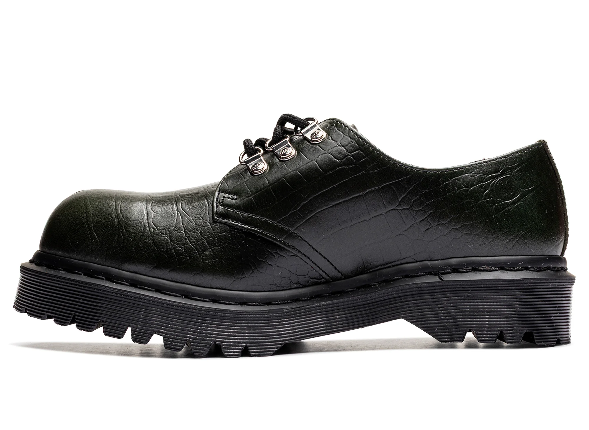 Dr. Martens Crocodile 1461 Bex Steel Toe Leather Shoes in Forest Green - Image 4