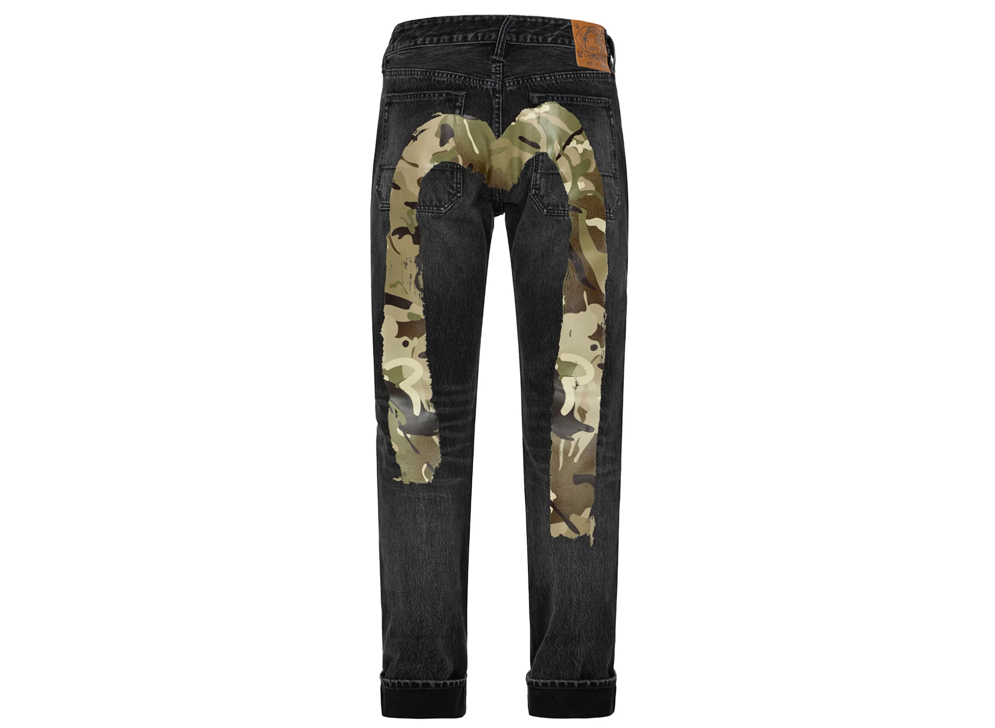 Evisu Camouflauge Brushstroke Daicock Print Distressed Carrot Fit Jeans - Image 2