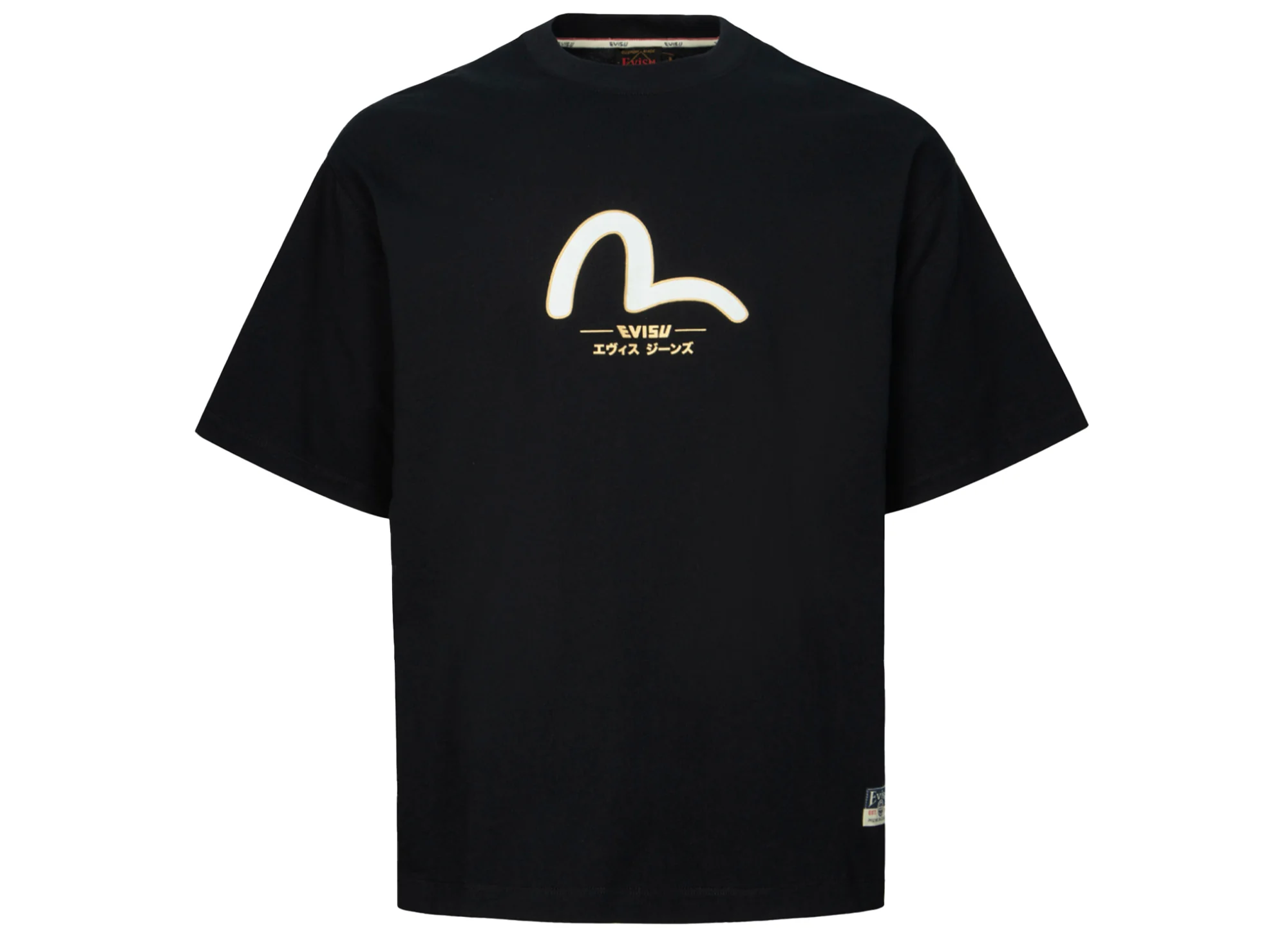 Evisu Daicock and Gold Kamon Print Relax Fit T-Shirt in Black