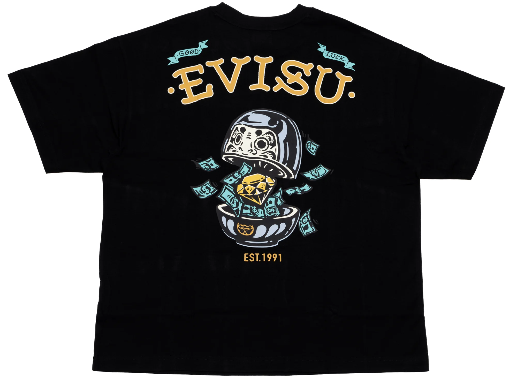 Evisu Diamond Daruma Print Loose Fit T-Shirt in Black - Image 2