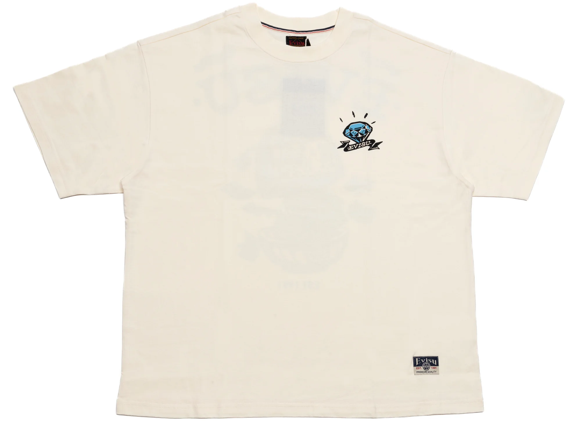 Evisu Diamond Daruma Print Loose Fit T-Shirt in Cream