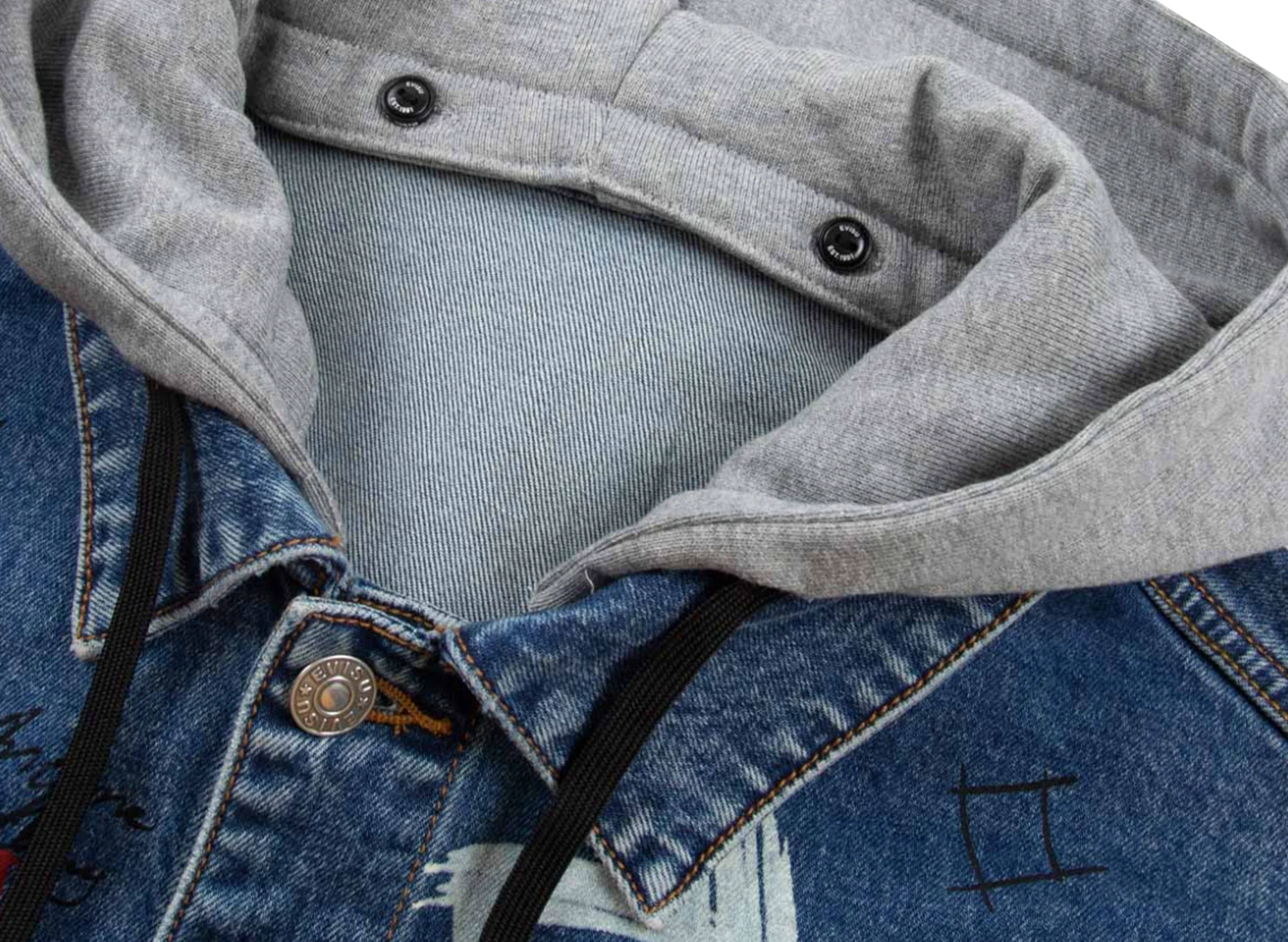 Evisu Graffiti Print Loose Fit Hooded Denim Jacket - Image 4