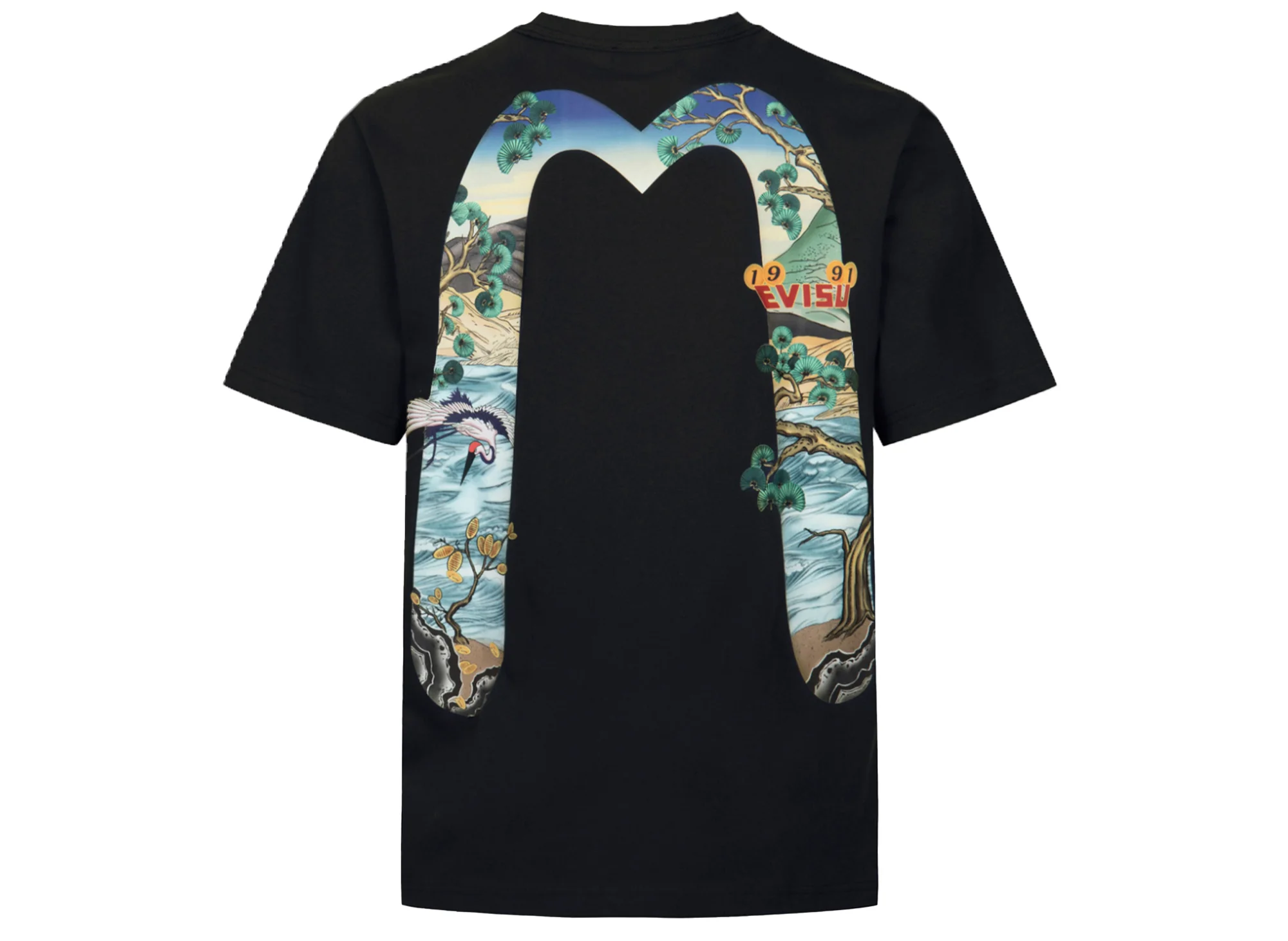 Evisu Pine Pattern Daicock Print Regular Fit T-Shirt in Black - Image 2