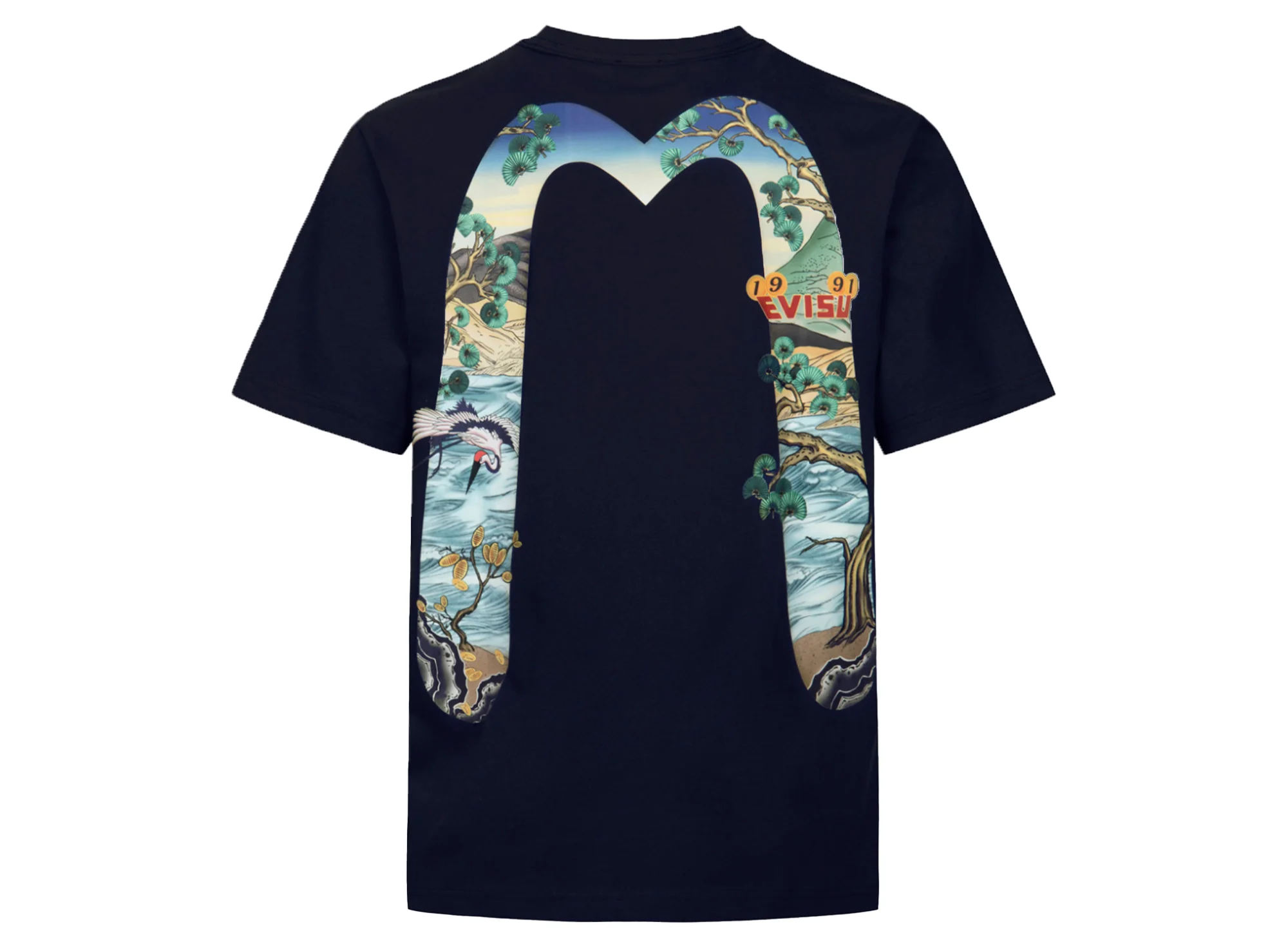 Evisu Pine Pattern Daicock Print Regular Fit T-Shirt in Navy - Image 2