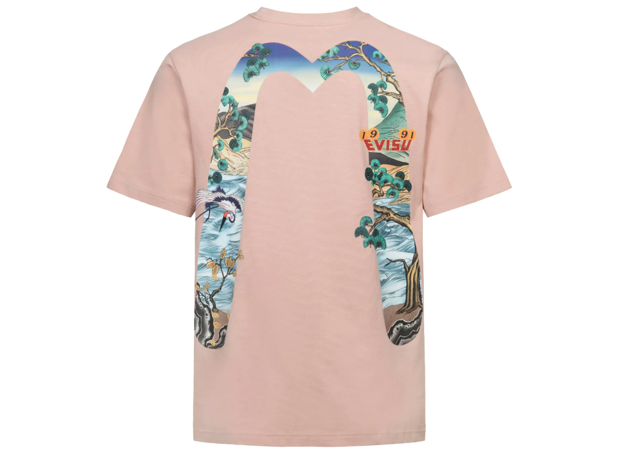Evisu Pine Pattern Daicock Print Regular Fit T-Shirt in Pink - Image 2