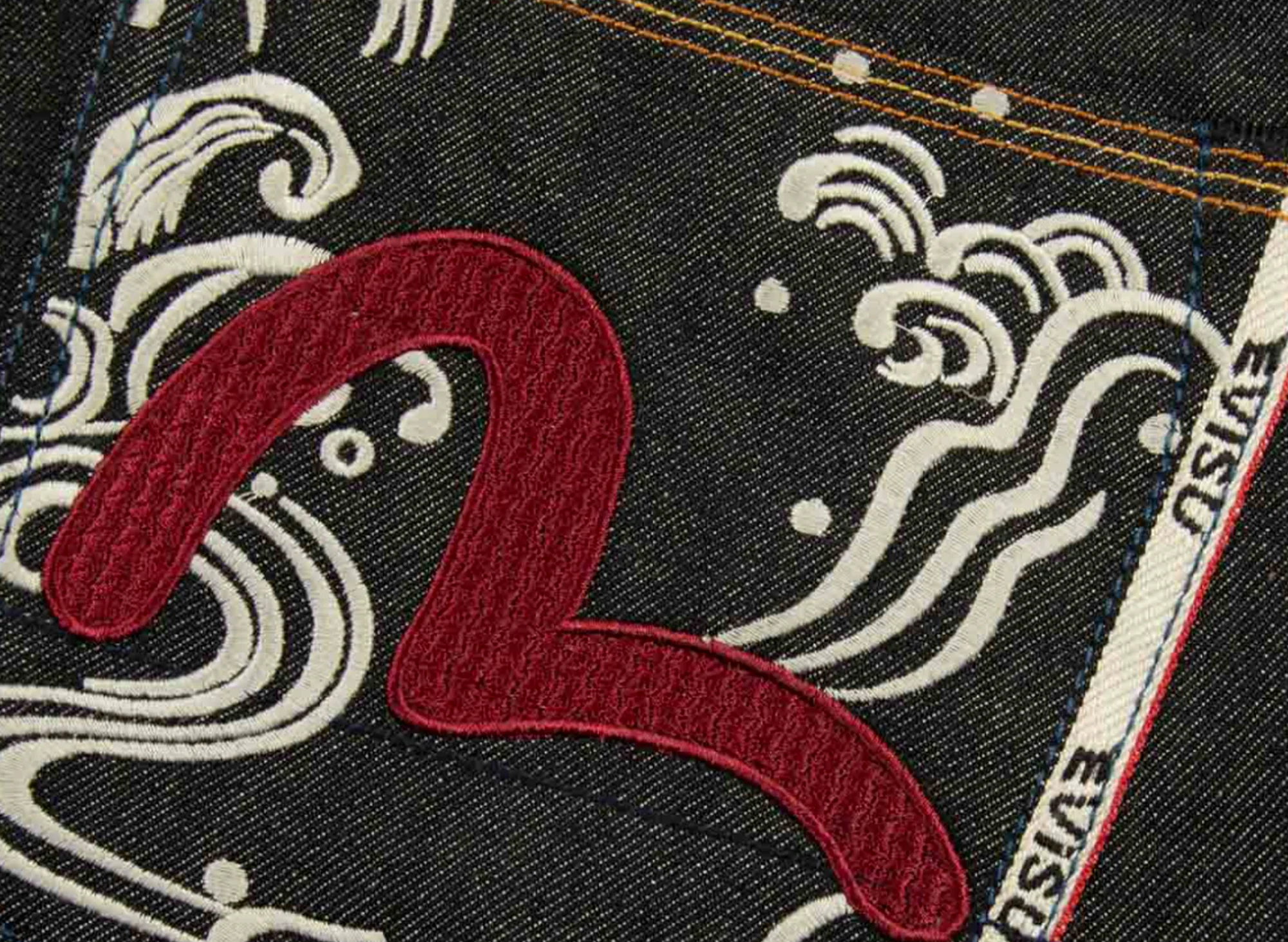 Evisu Seagull Textured Embroidery Slim Fit Jeans - Image 3