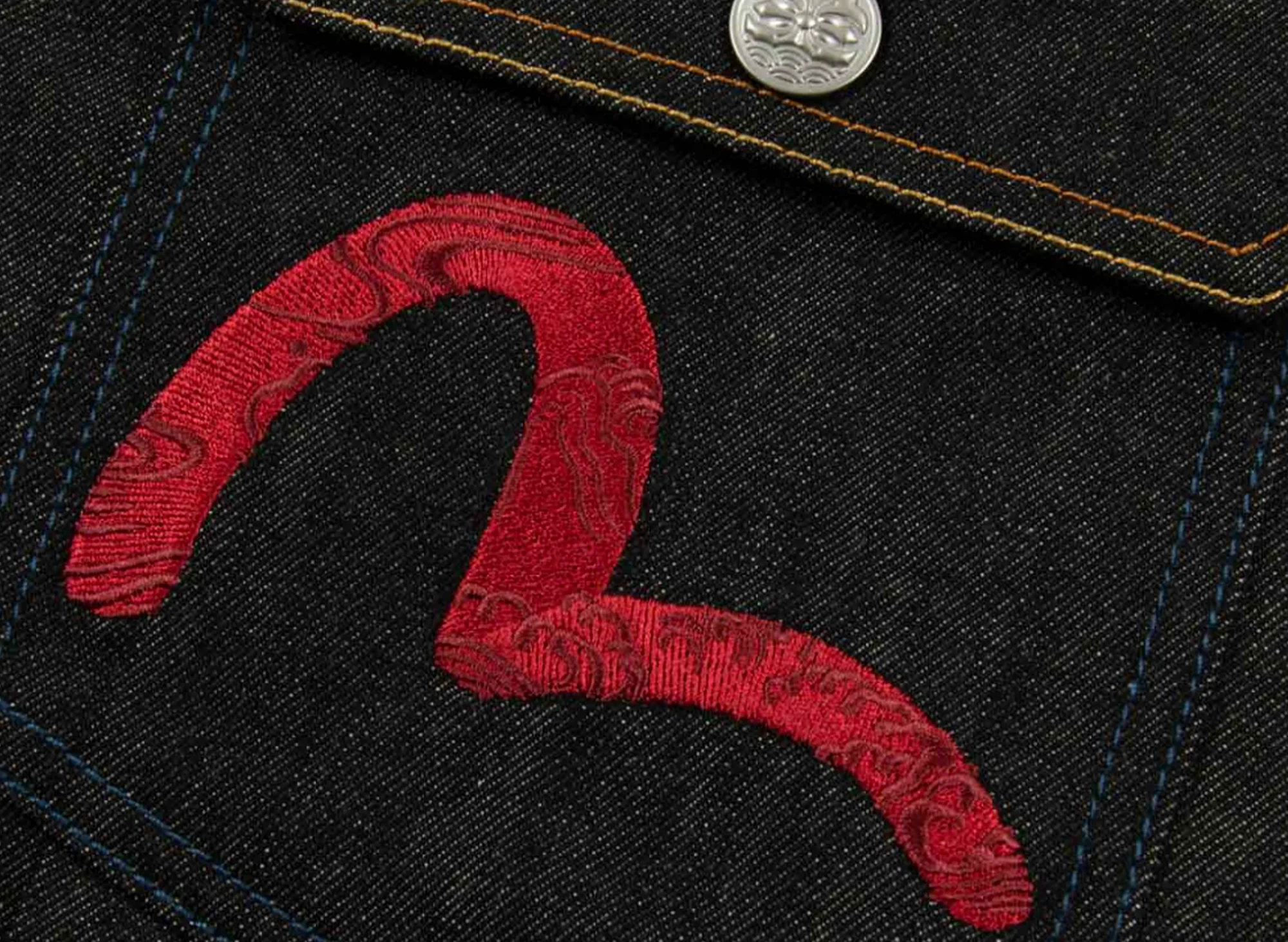 Evisu Two Gods Embroidered Loose Fit Kimono Denim Jacket - Image 3