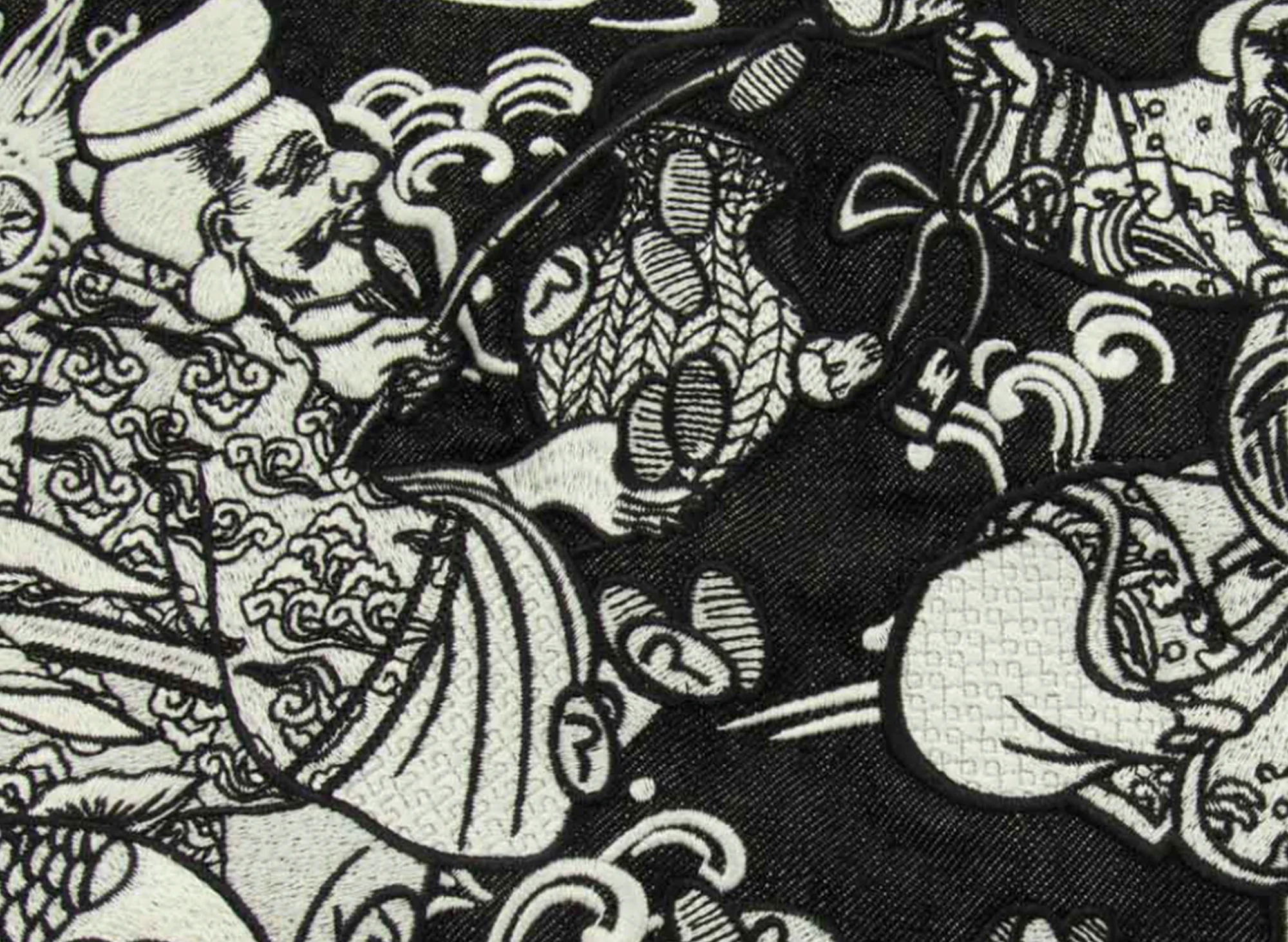 Evisu Two Gods Embroidered Loose Fit Kimono Denim Jacket - Image 4