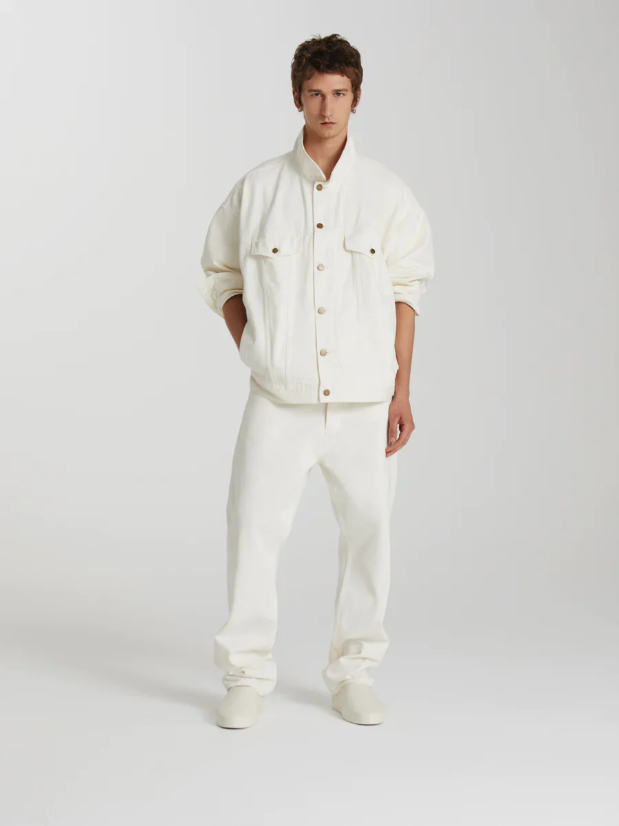 Fear of God Essentials Relaxed 5 Pocket Jeans in Silver Cloud - Image 3