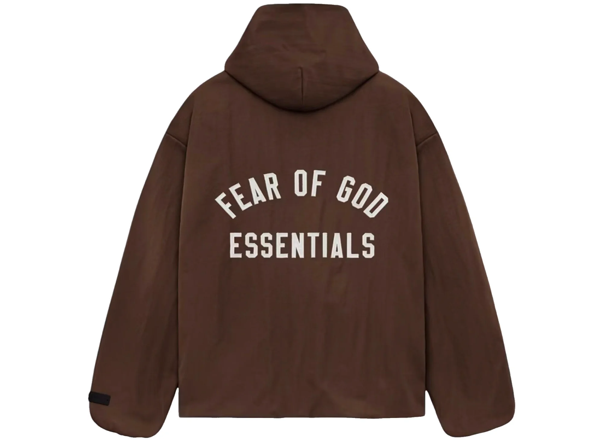 Fear of God Essentials Textured Nylon Hooded Coaches Jacket in Brown - Image 2