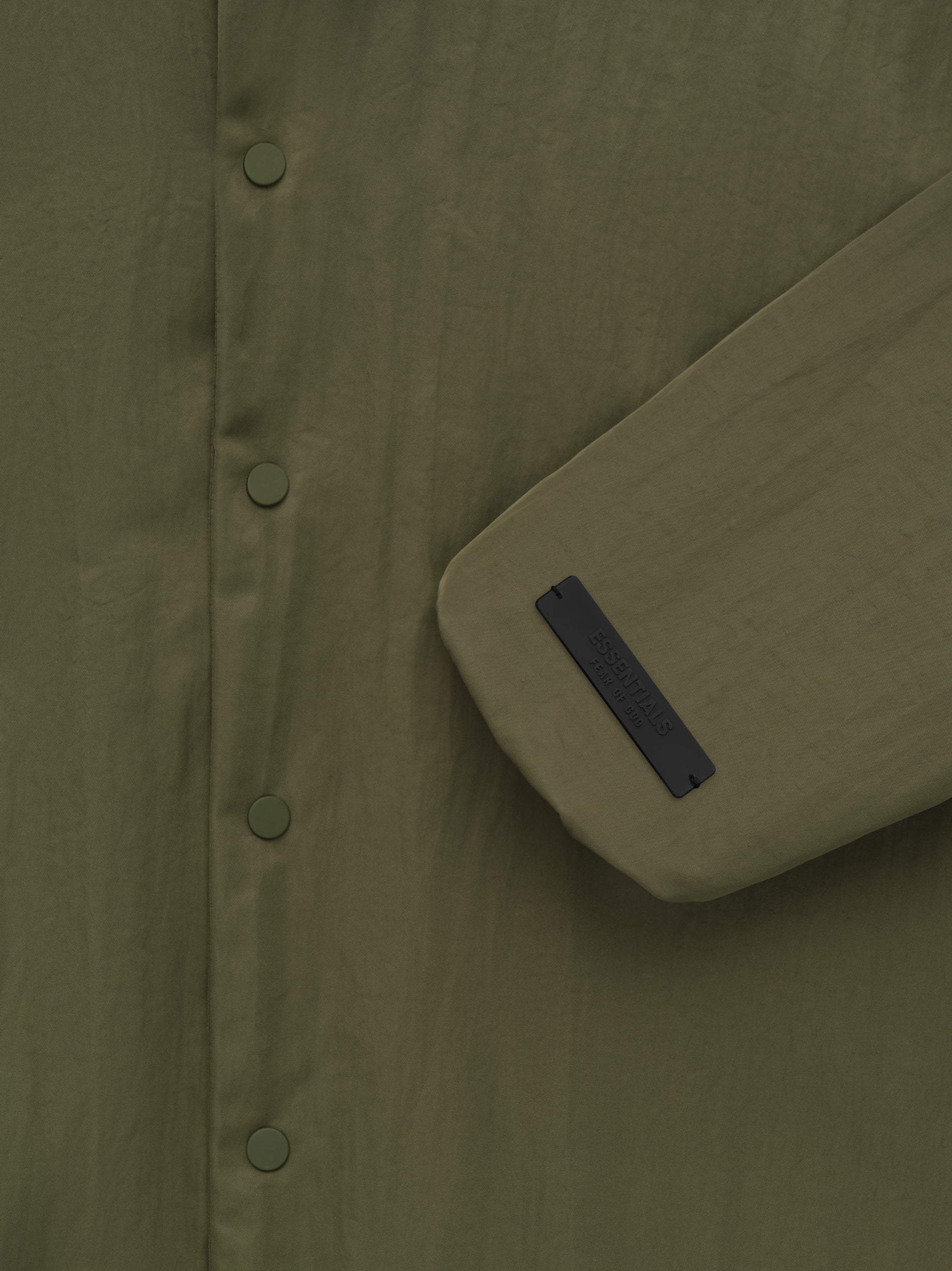 Fear of God Essentials Textured Nylon Hooded Coaches Jacket in Military - Image 3