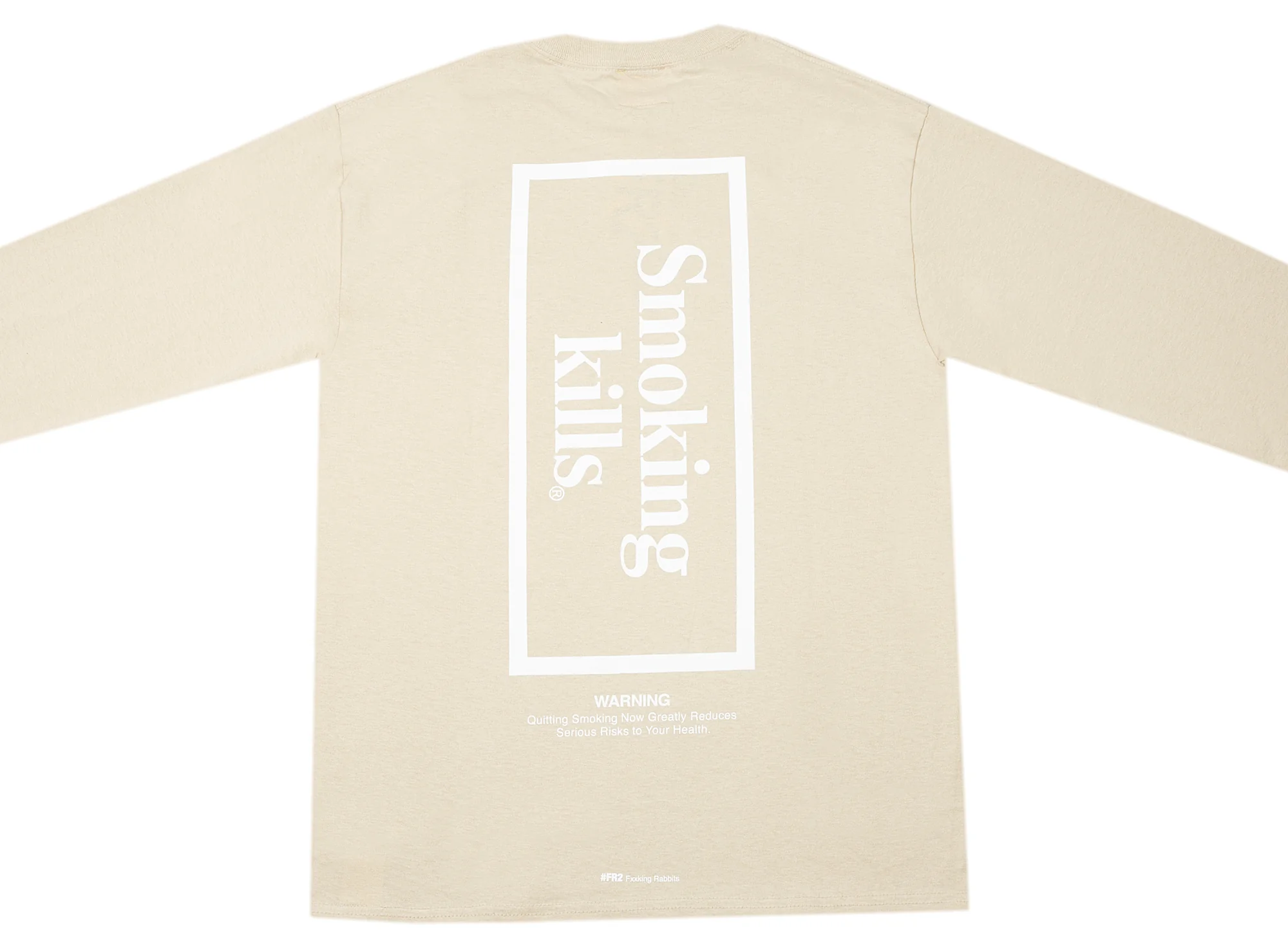 Fucking Rabbits Smoking Kills Box Logo Long Sleeve Tee in Beige - Image 2