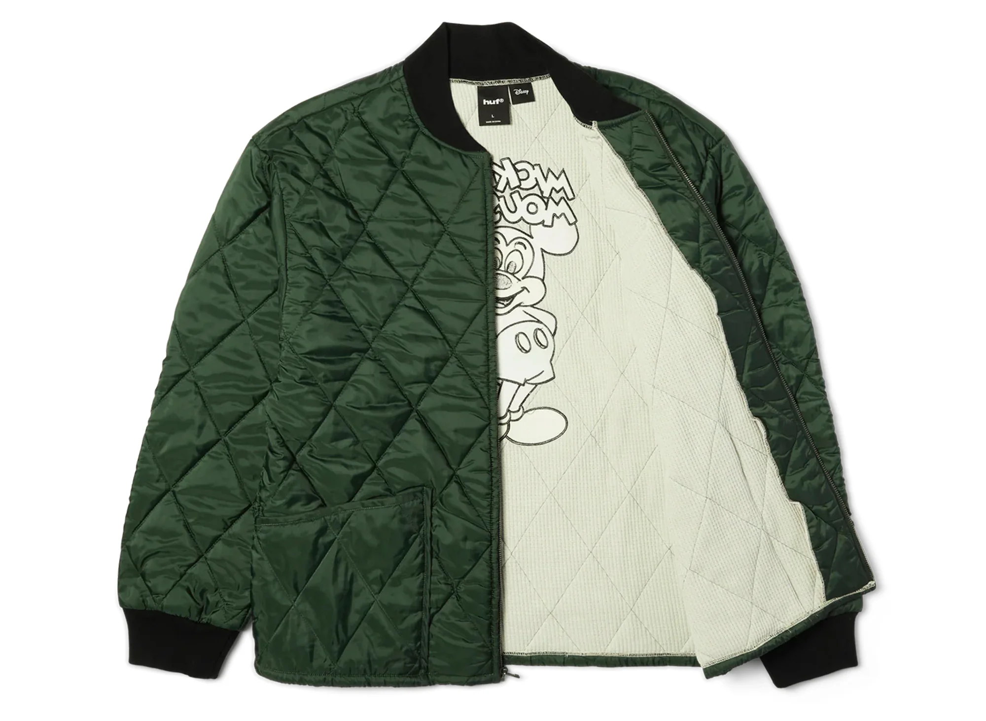 HUF x Mickey Quilted Work Jacket in Forest Green - Image 3