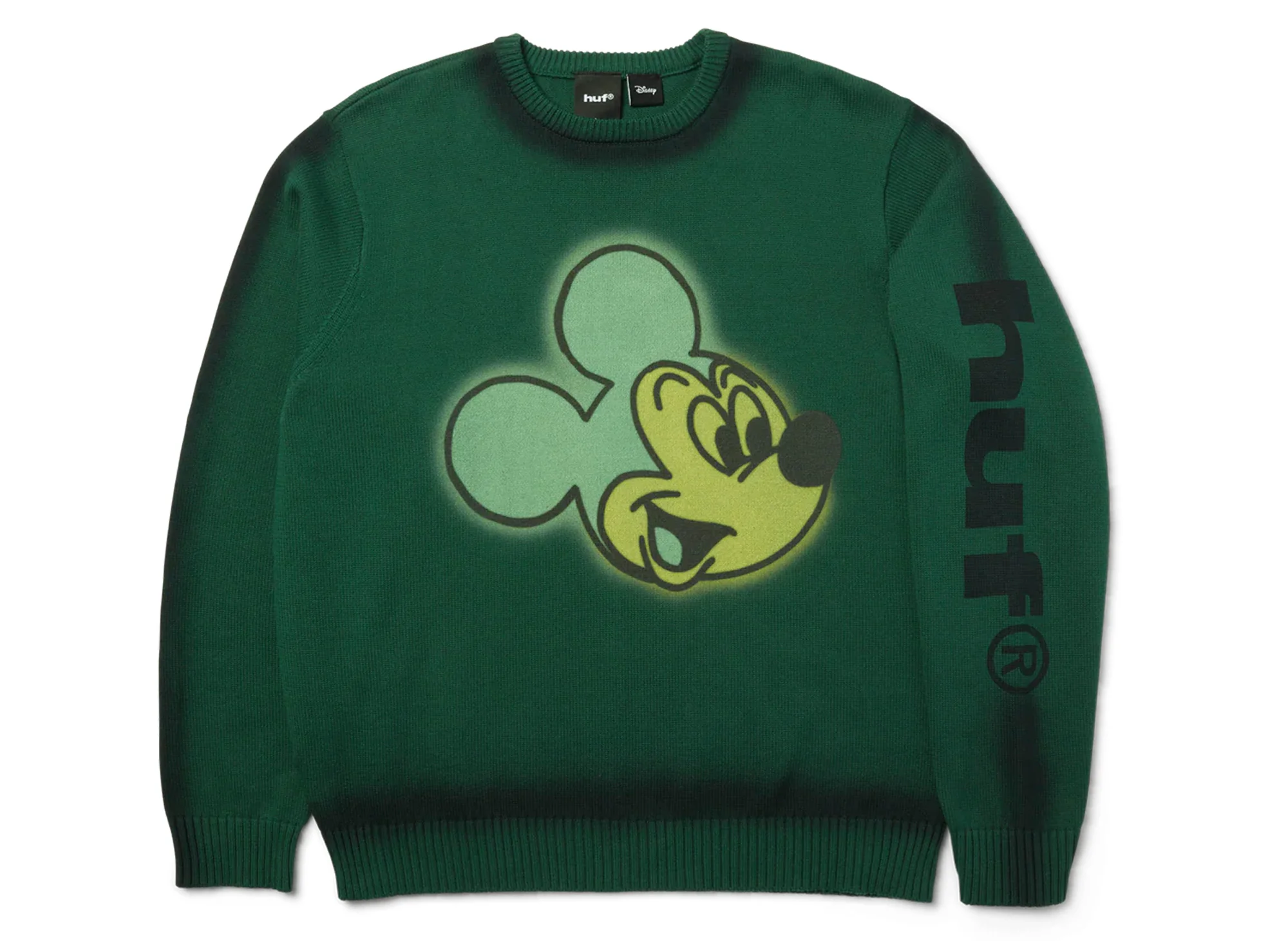 HUF x Mickey Spray Crewneck Sweater in Forest Green - Image 2