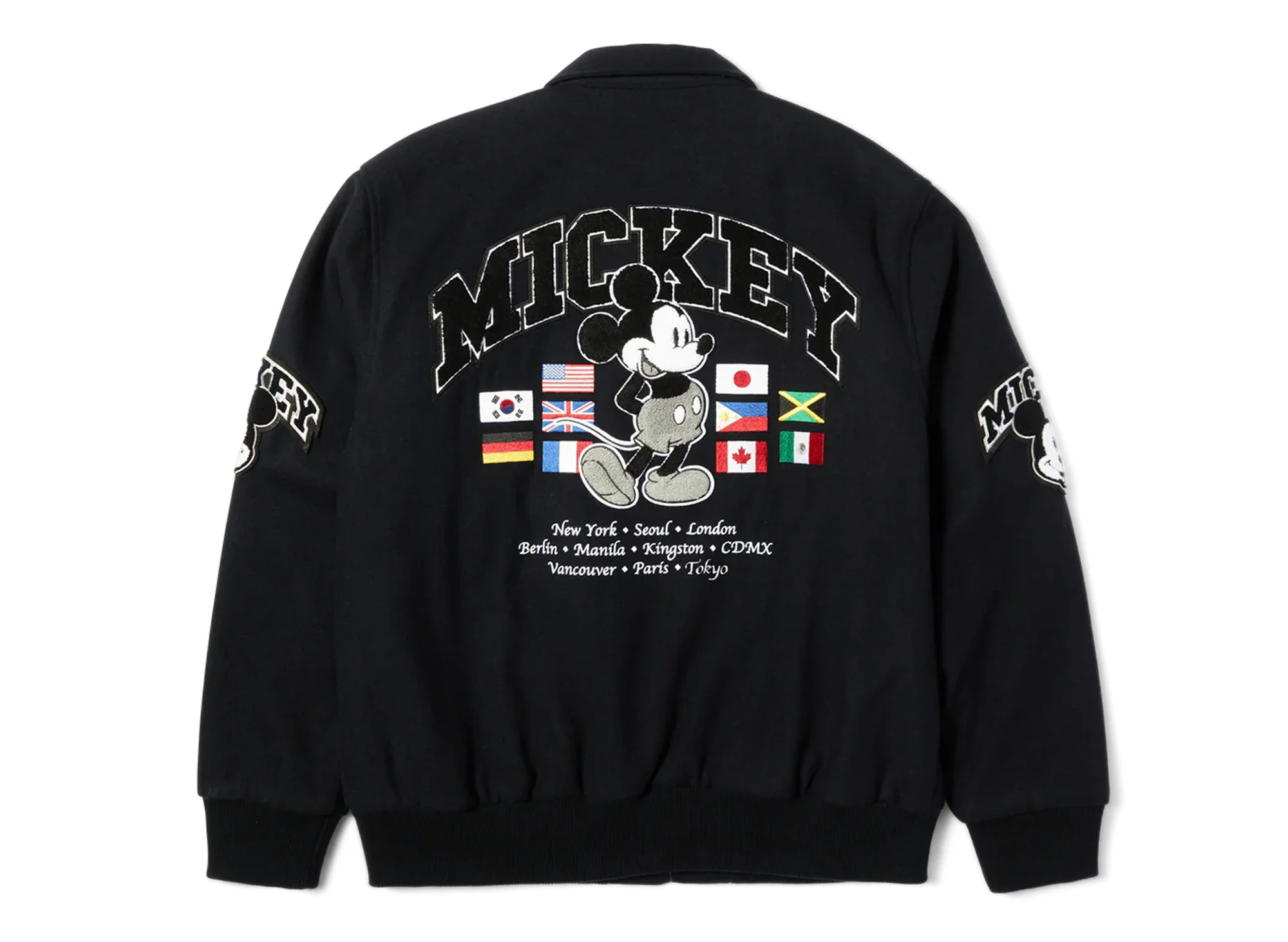 HUF x Mickey Worldwide Tour Varsity Jacket in Navy - Image 3