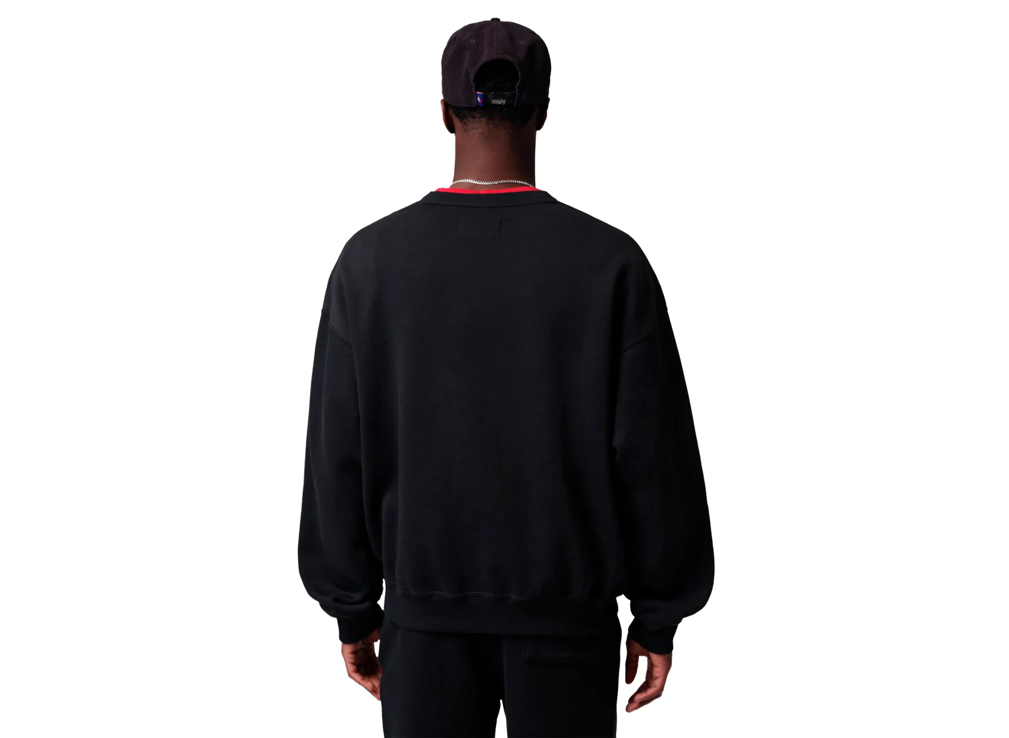 Jordan Brooklyn Fleece Crewneck Sweatshirt in Black / Infrared 23 - Image 3