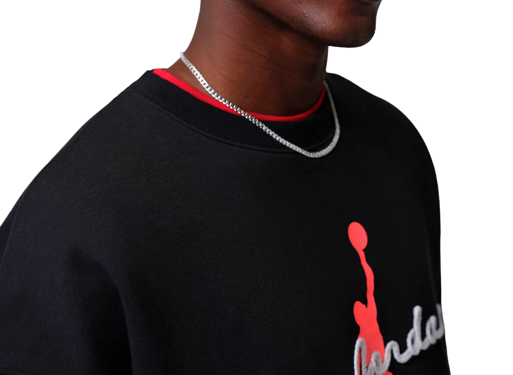 Jordan Brooklyn Fleece Crewneck Sweatshirt in Black / Infrared 23 - Image 4