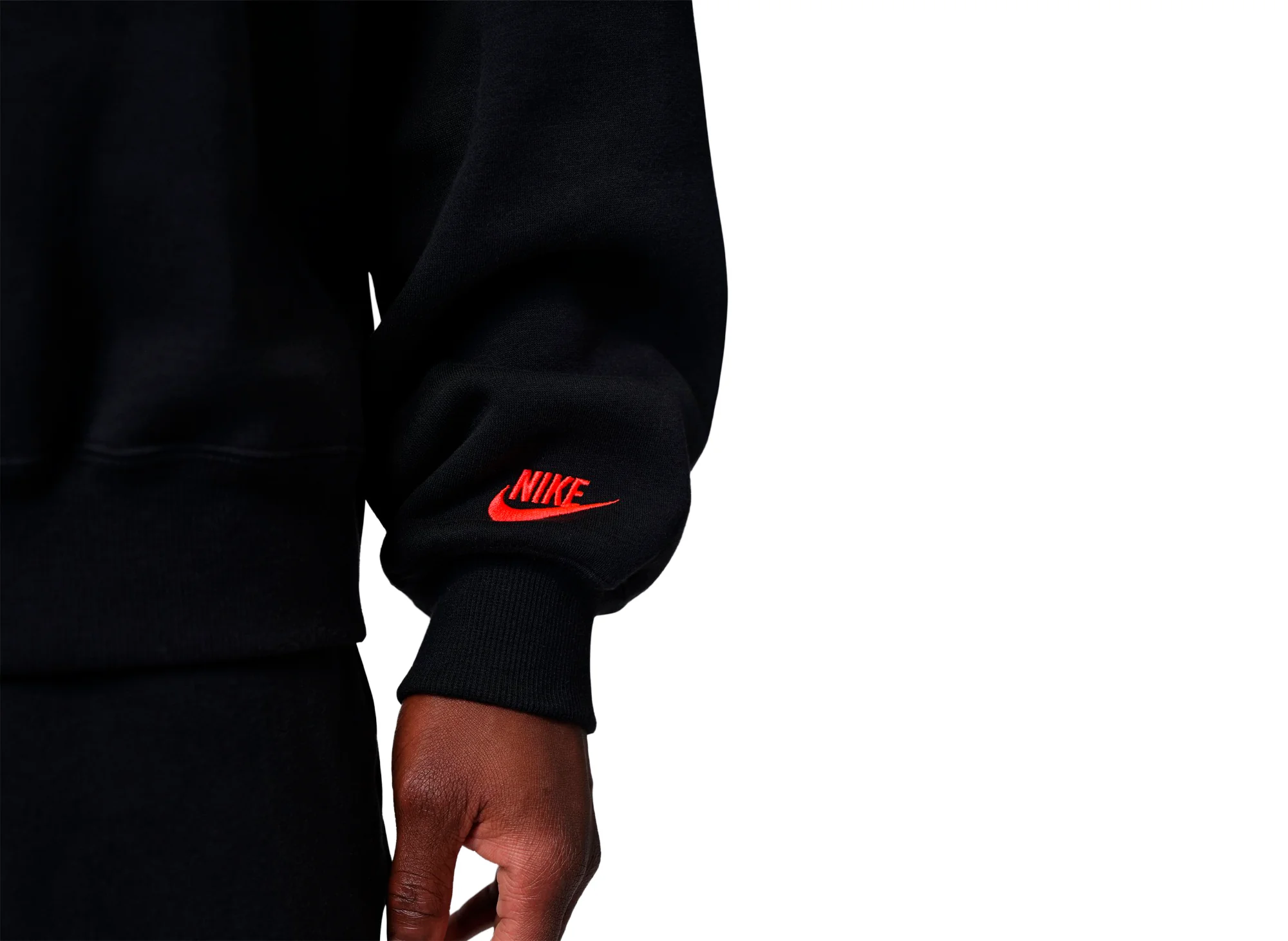 Jordan Brooklyn Fleece Crewneck Sweatshirt in Black / Infrared 23 - Image 6