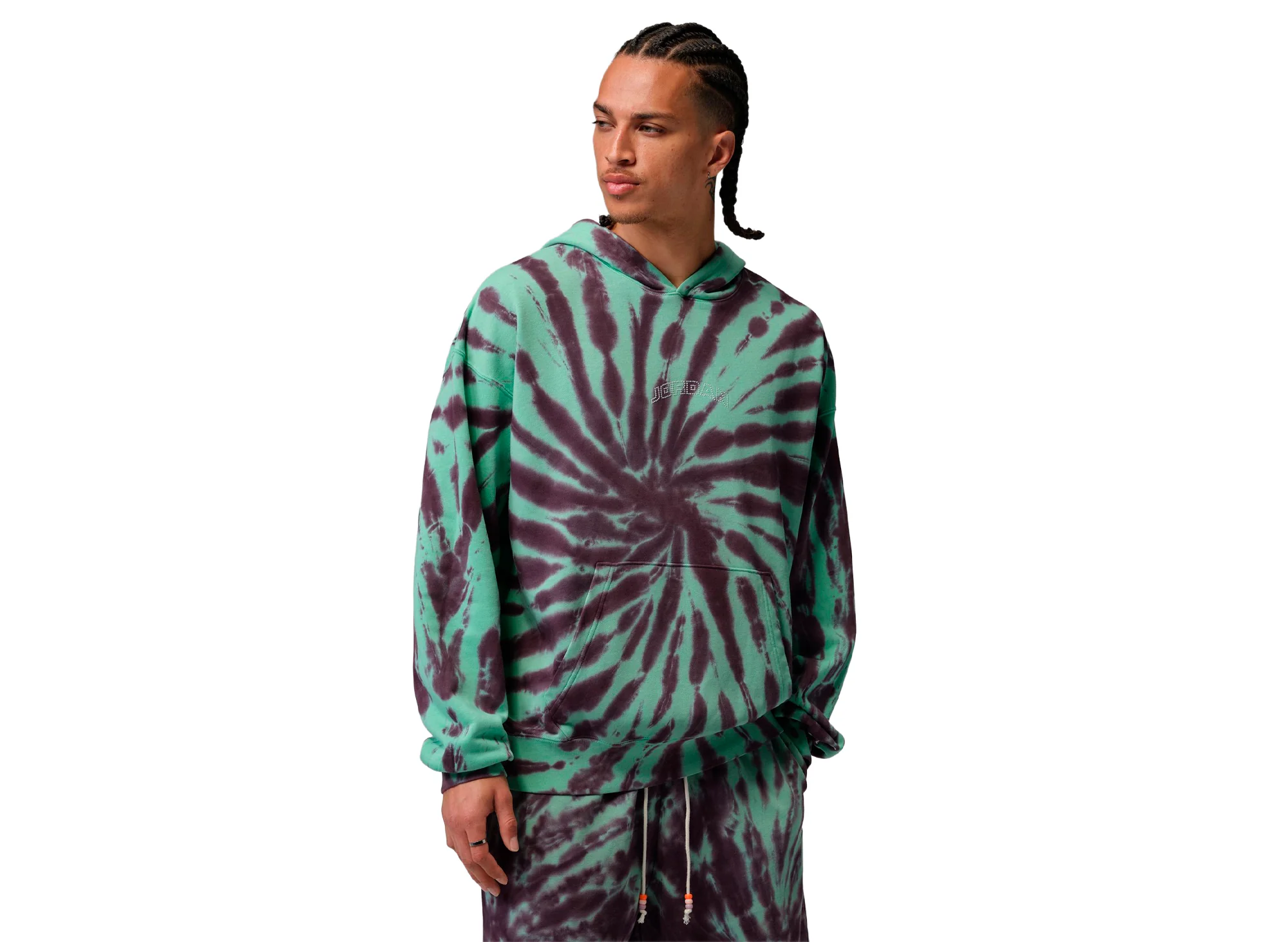 Jordan Brooklyn Fleece Tie-Dye Pullover Festival Hoodie in Green Glow - Image 2