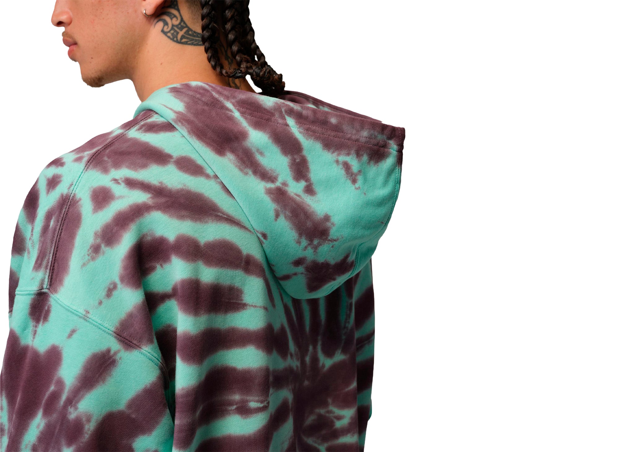 Jordan Brooklyn Fleece Tie-Dye Pullover Festival Hoodie in Green Glow - Image 4