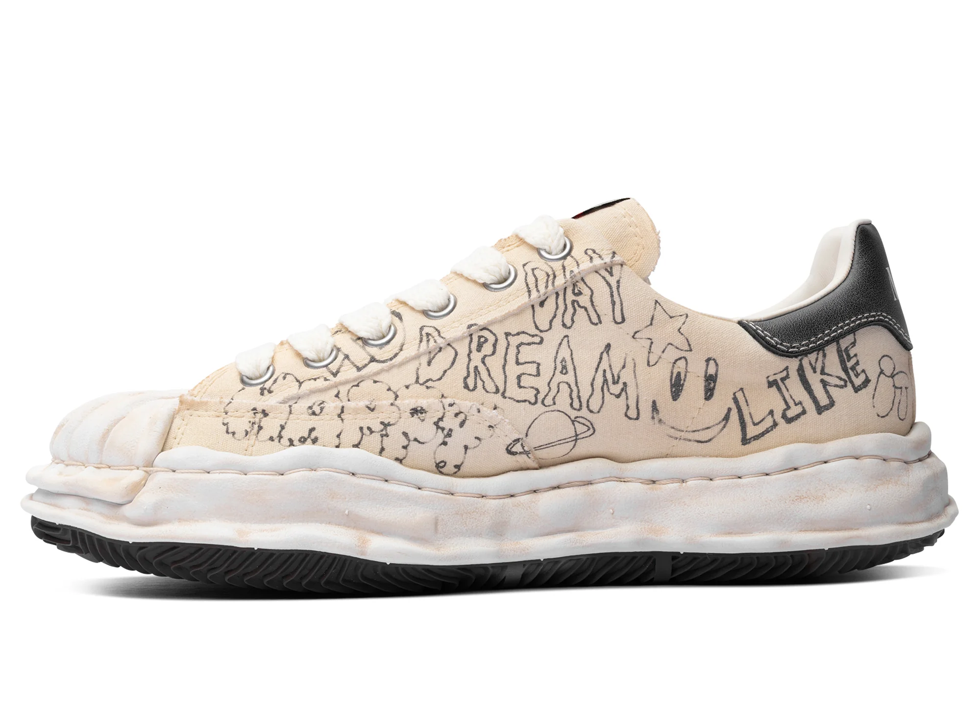 Maison Mihara Yasuhiro "BLAKEY" OG Sole Graffiti Printed Canvas in White - Image 3
