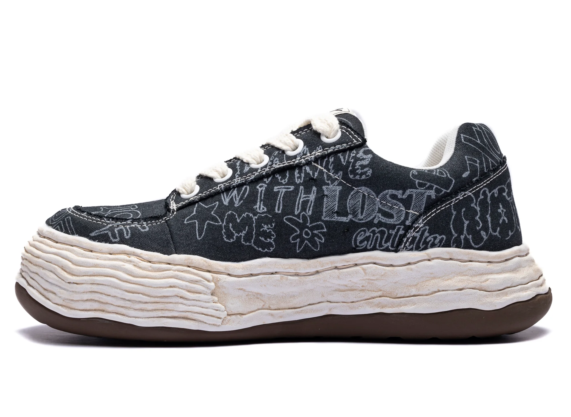 Maison Mihara Yasuhiro "OLIVER" OG Sole Graffiti Printed Canvas in Black - Image 3
