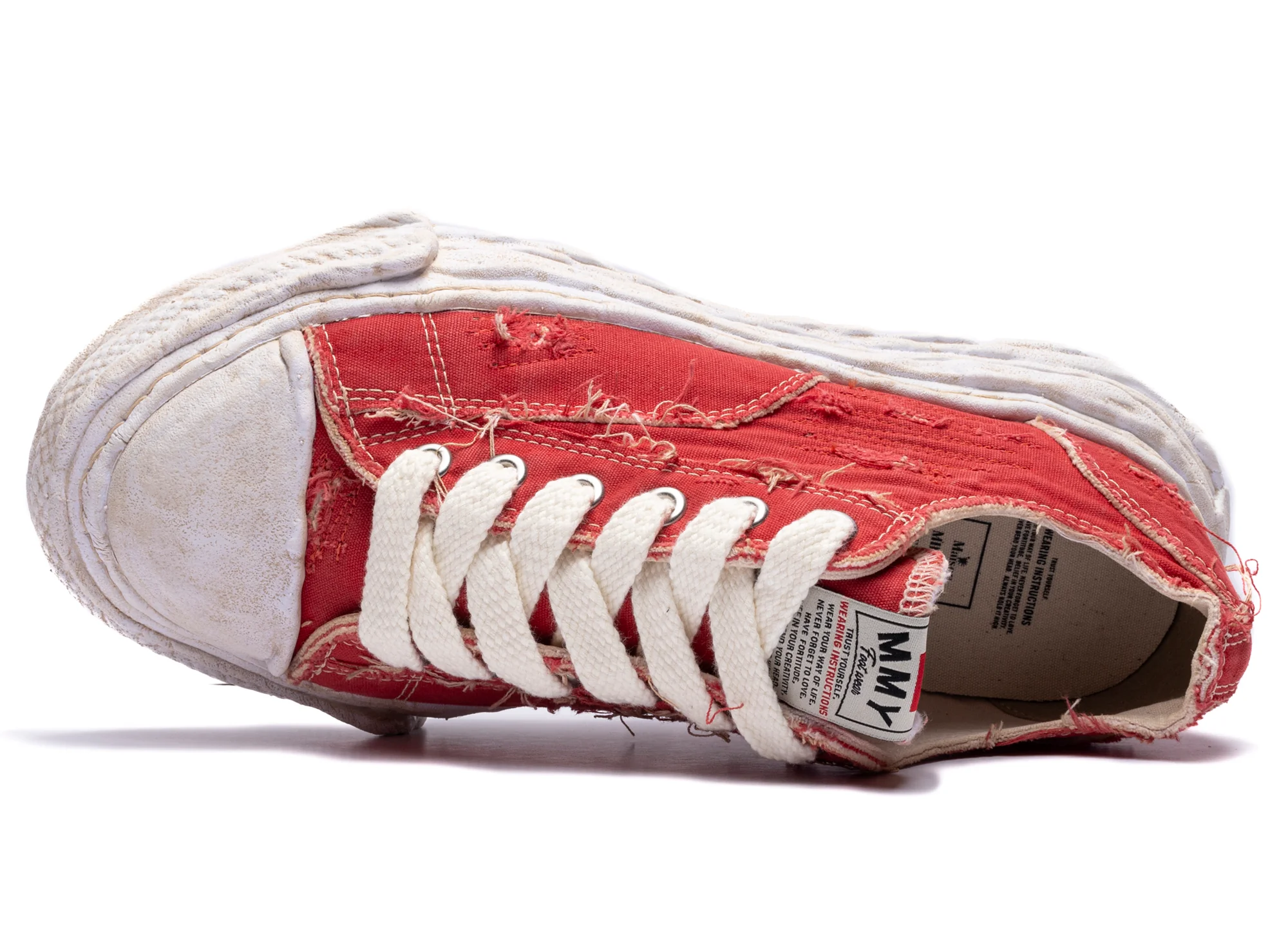 Maison Mihara Yasuhiro "PETERSON23" OG Sole Ripped Overdye Canvas in Red - Image 4