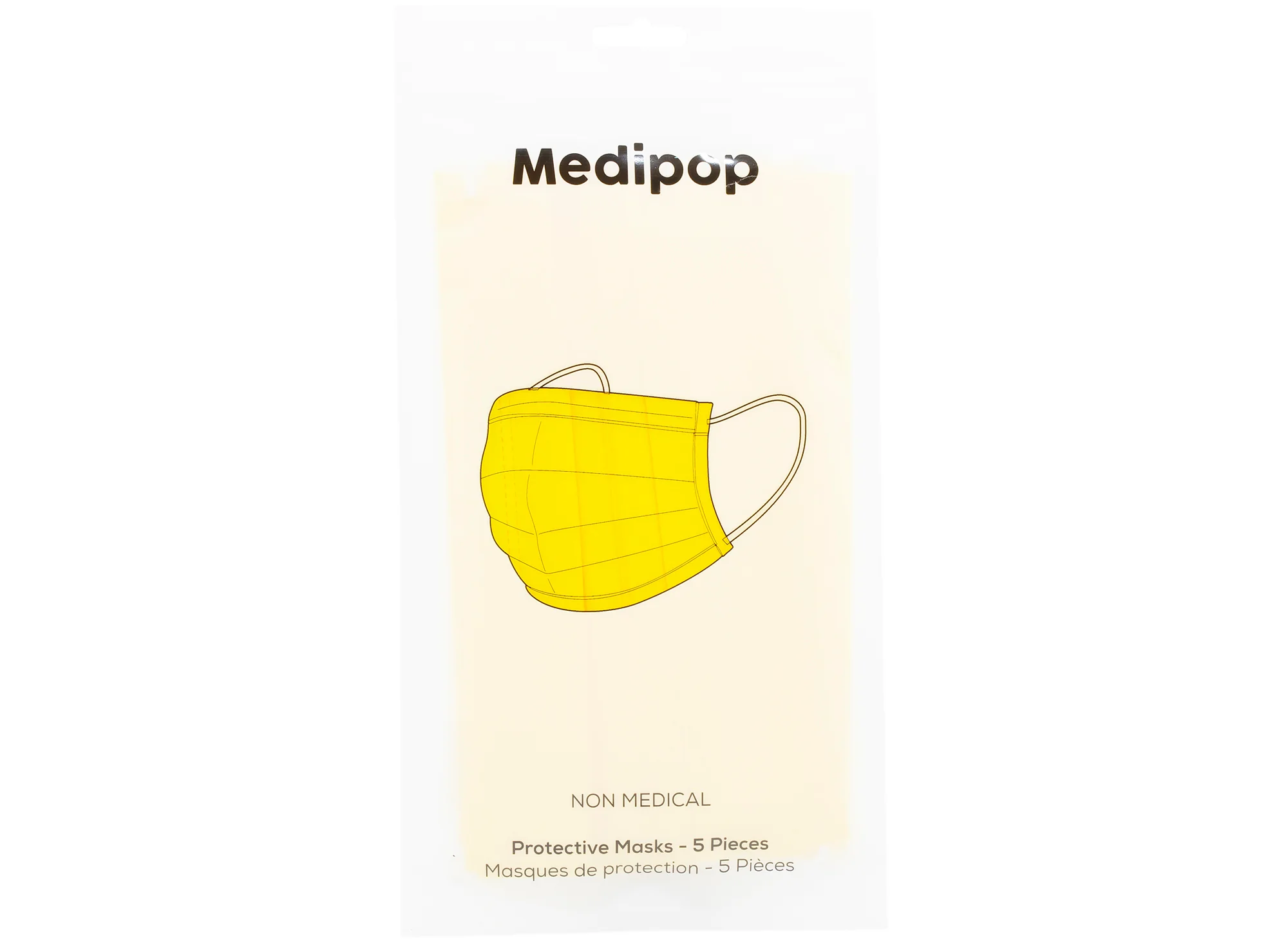 Medipop 5-Pack Adult Disposable Face Masks in Yellow