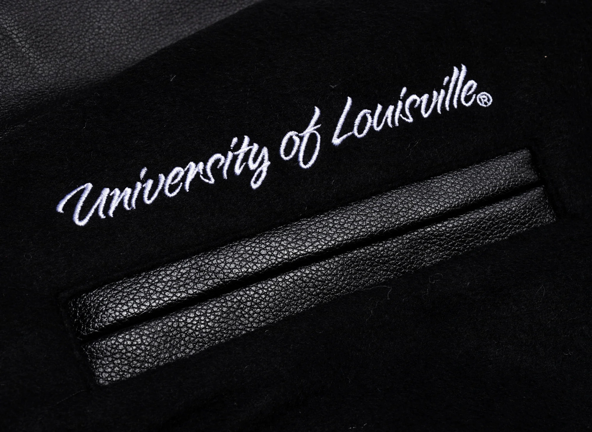 Mitchell & Ness NCAA Blackout Collection Louisville Cardinals Varsity Jacket - Image 3
