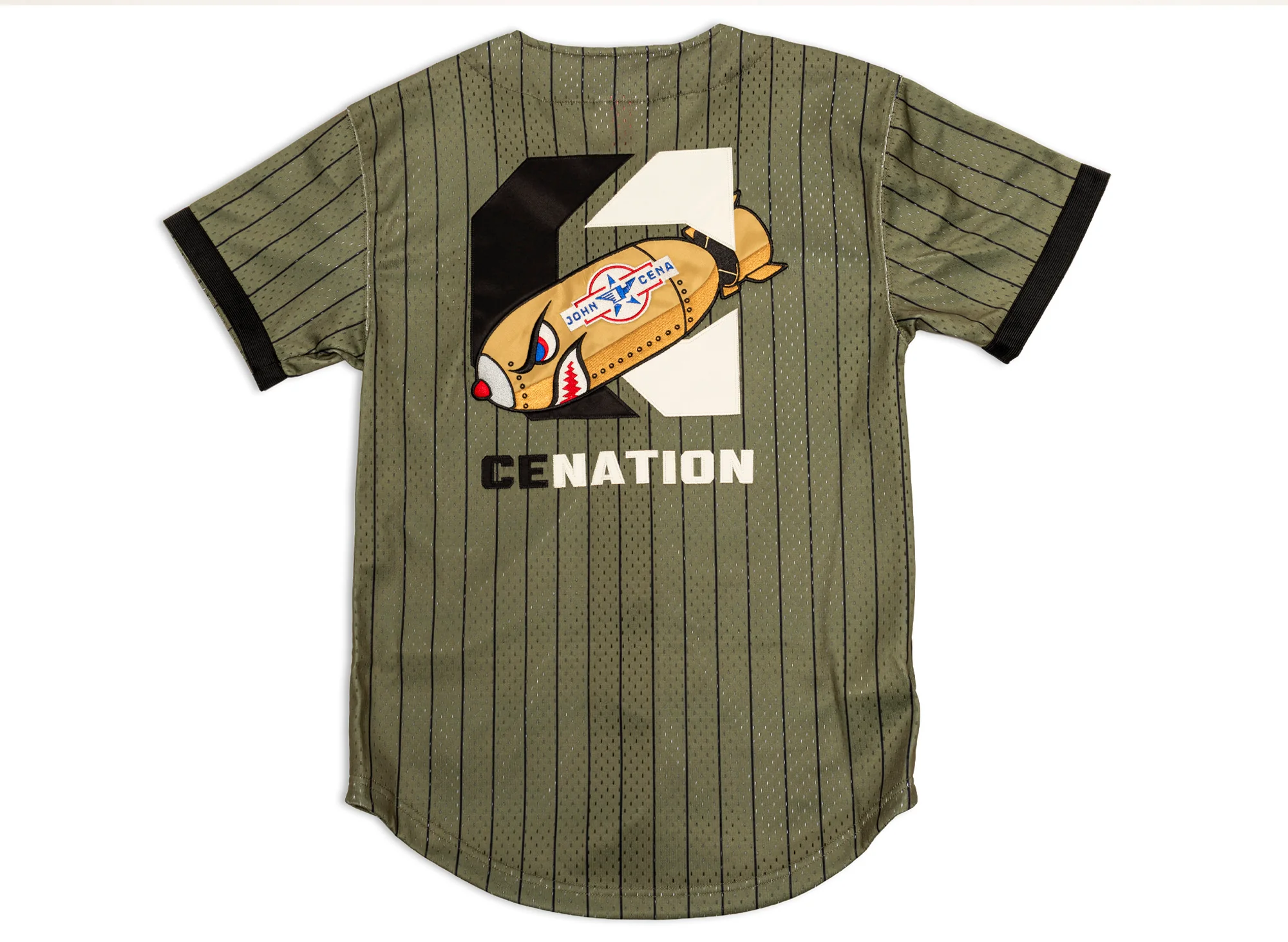 Mitchell & Ness WWE John Cena Final Seconds Striped Mesh Jersey in Olive - Image 2