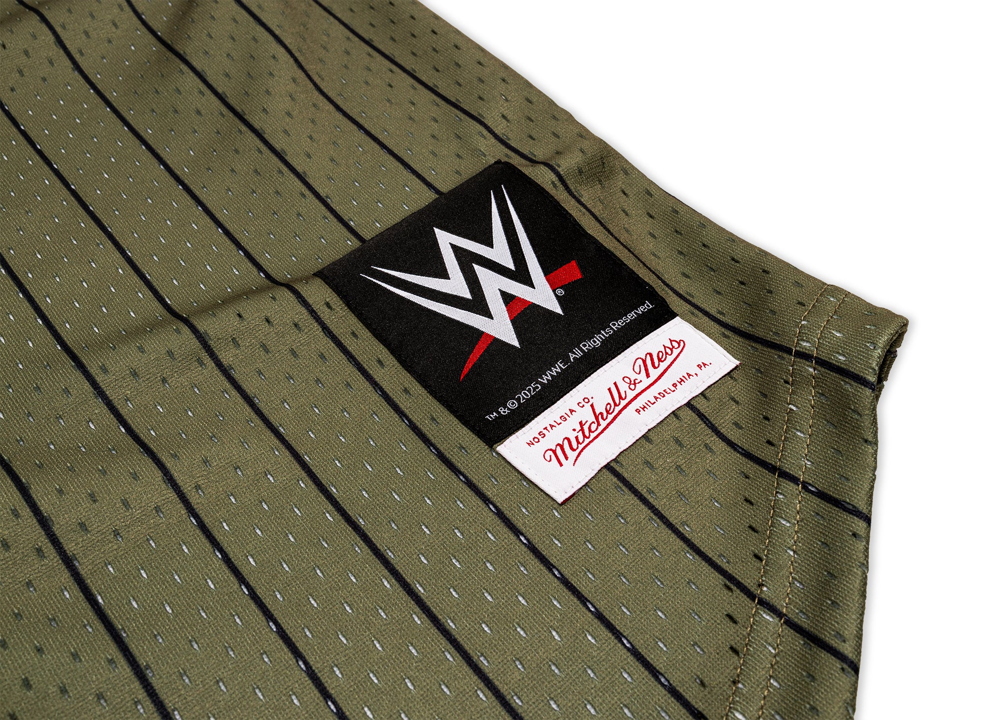 Mitchell & Ness WWE John Cena Final Seconds Striped Mesh Jersey in Olive - Image 3
