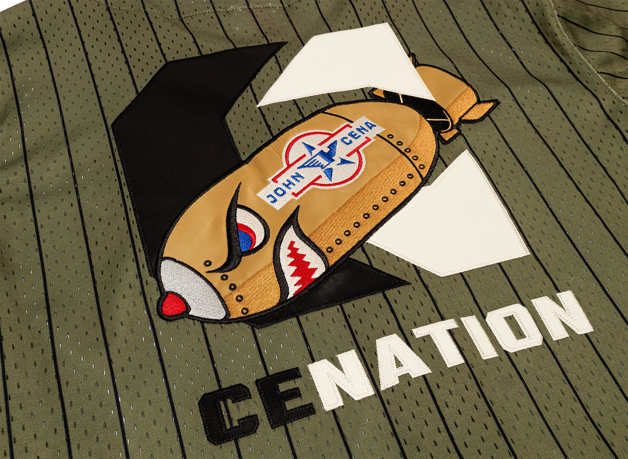Mitchell & Ness WWE John Cena Final Seconds Striped Mesh Jersey in Olive - Image 5