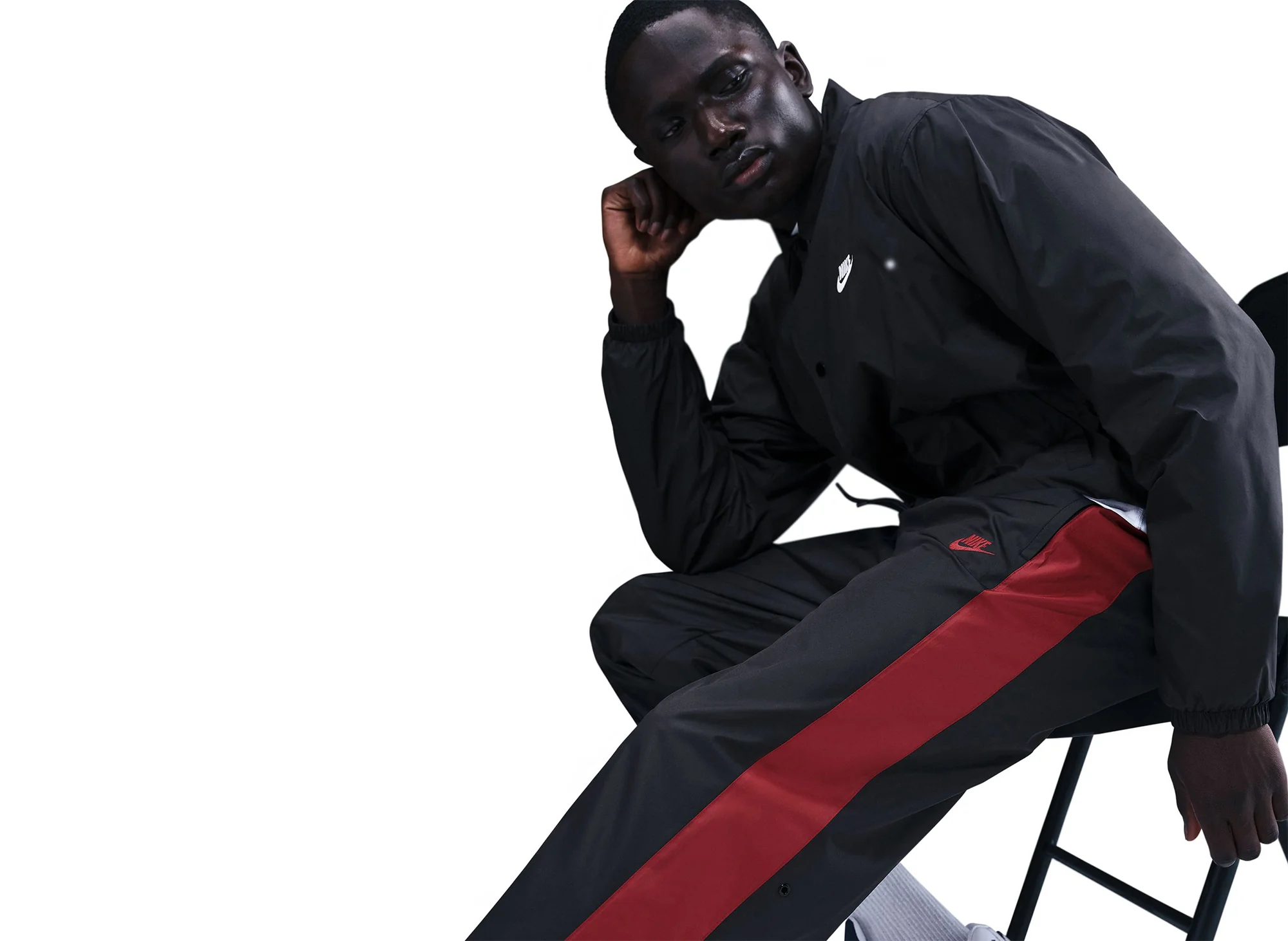 Nike Windrunner Lined Pants in Black / Team Crimson - Image 5