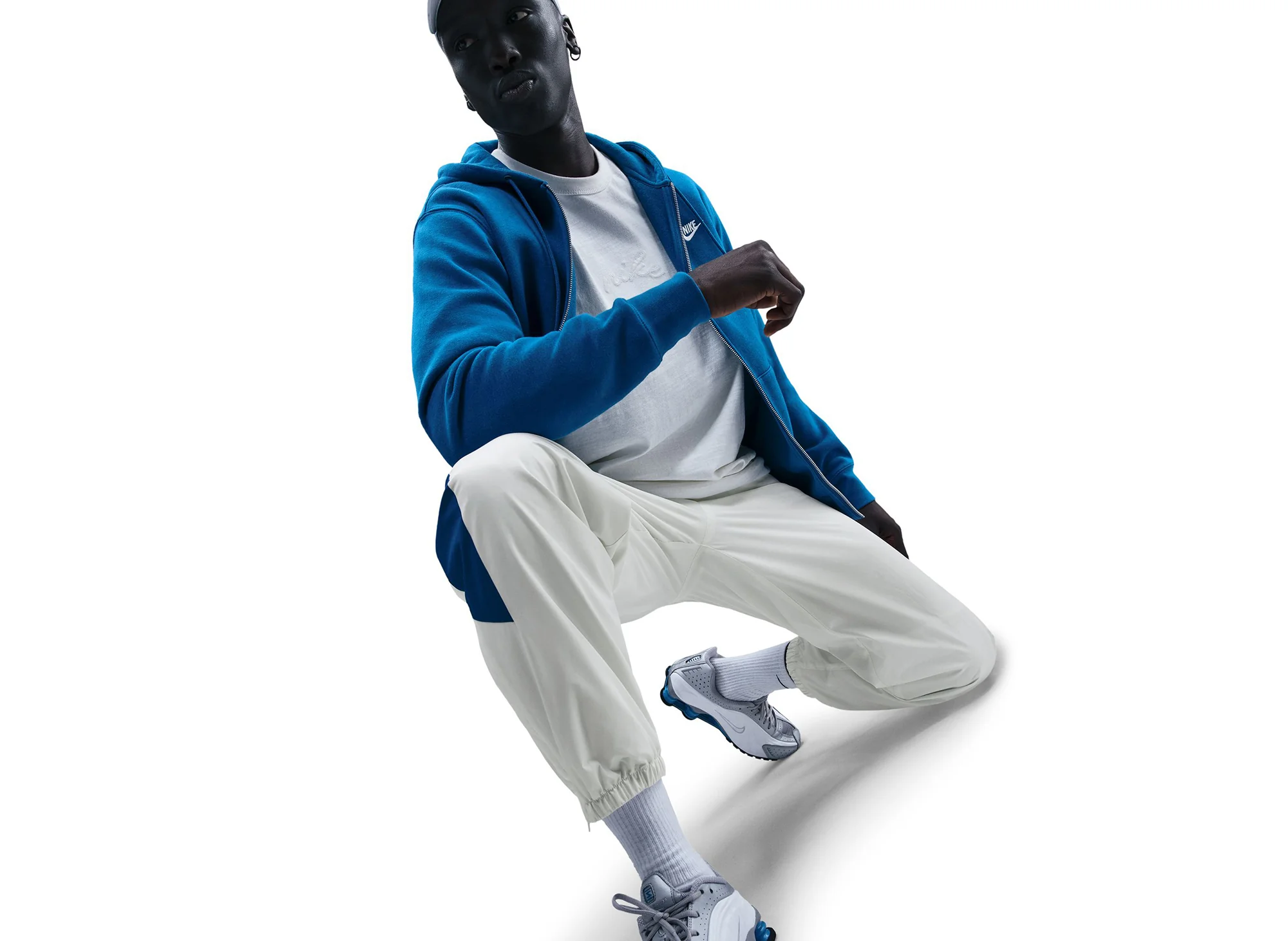 Nike Windrunner Lined Pants in Sail / Court Blue - Image 5