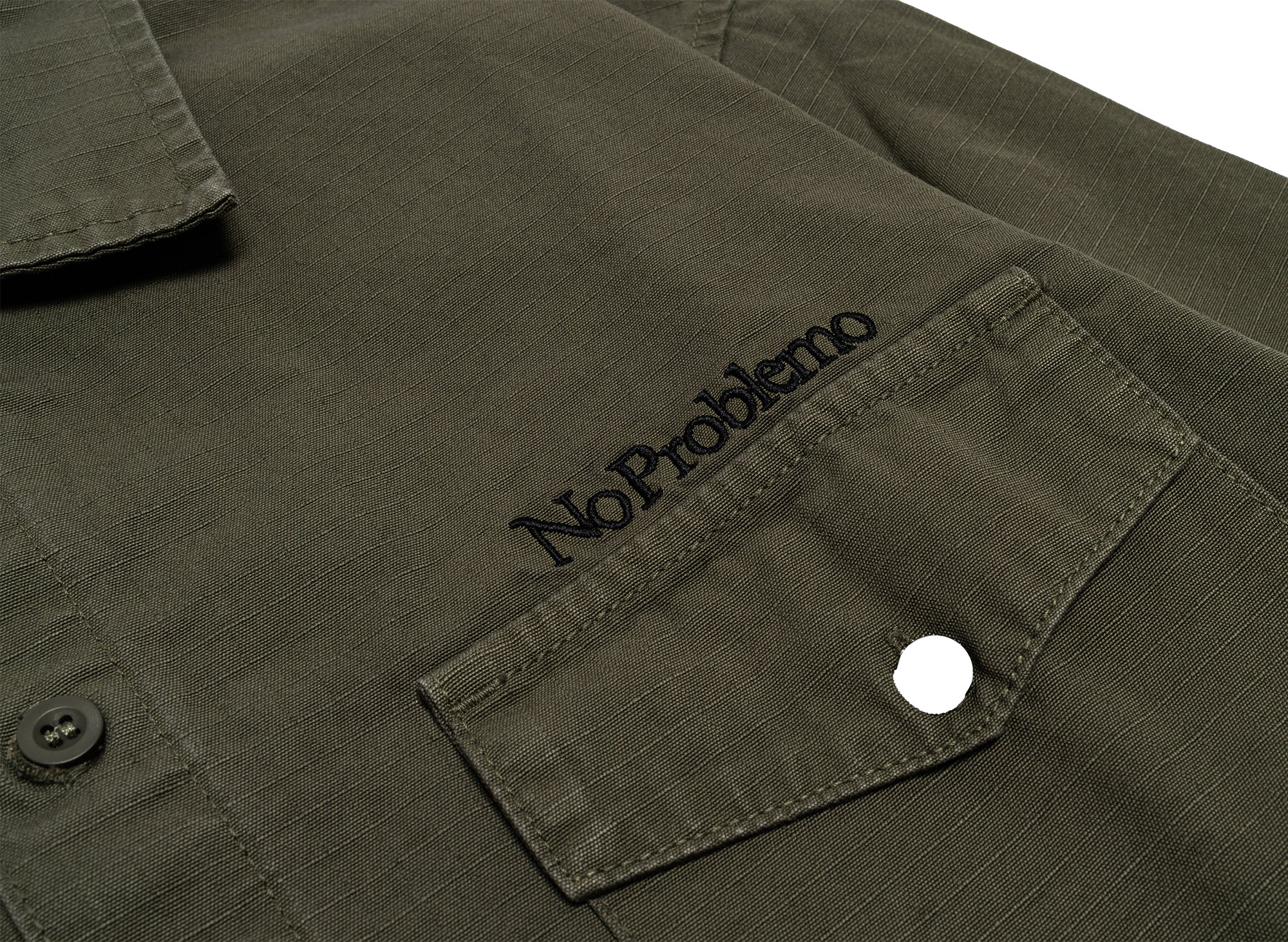 No Problemo Mini Problemo Long Sleeve Work Shirt in Olive - Image 2