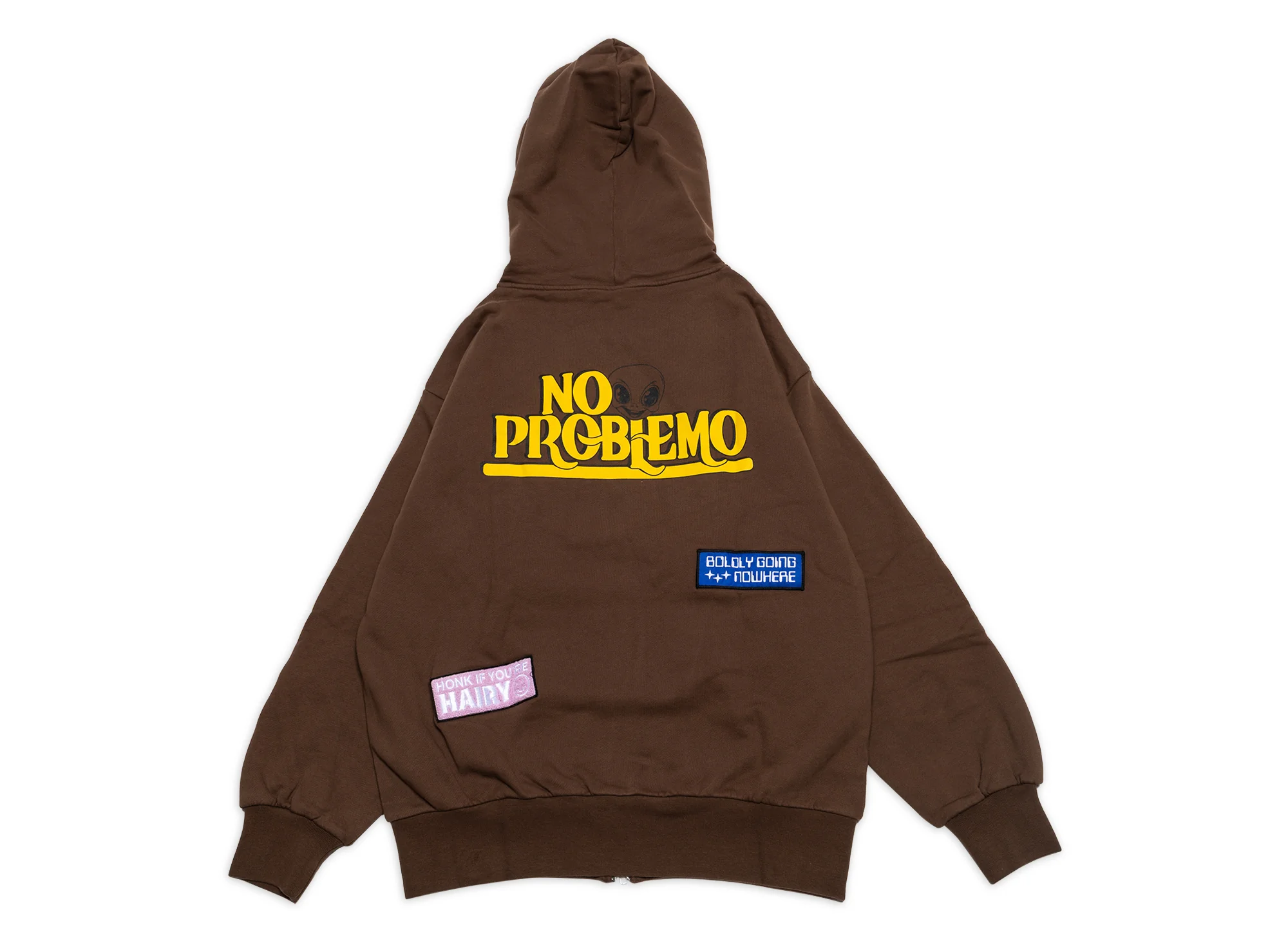 No Problemo Sticker Zip Thru Hoodie in Brown - Image 2